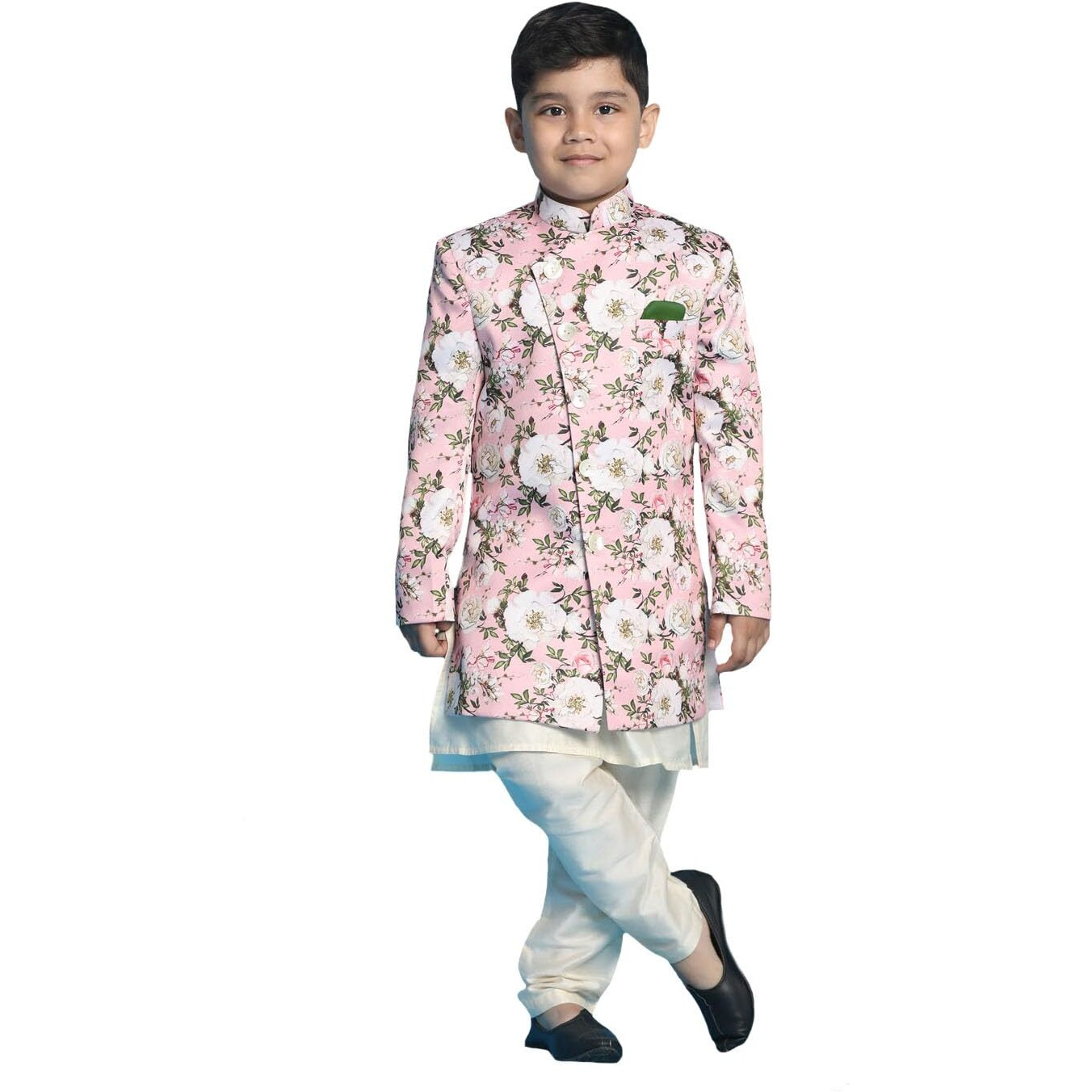 VASTRAMAY Boys' Cream And Pink Indowestern Set_VASBIW019PNnBK091CRnVPCR_36