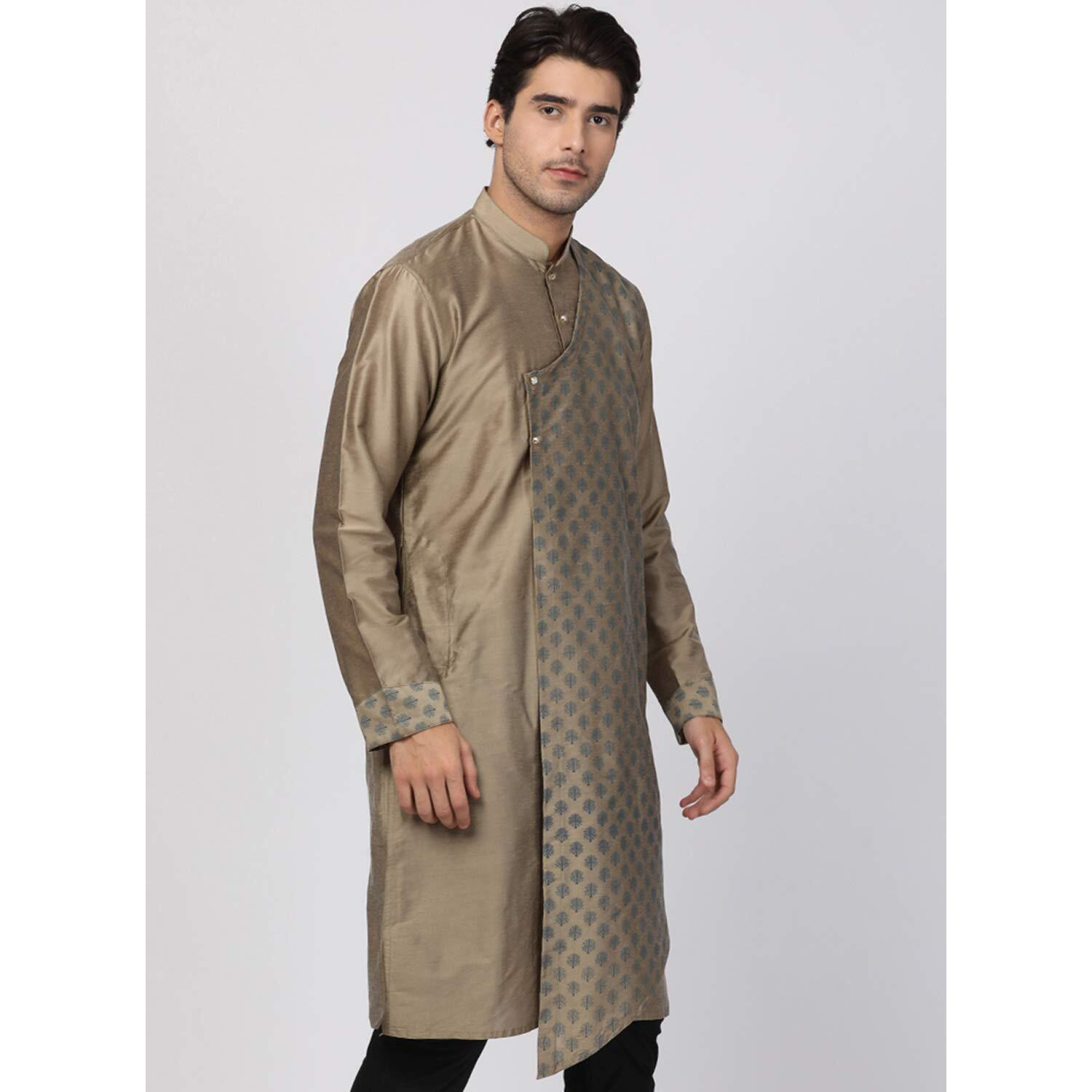 VASTRAMAY Men's Chiku Cotton Silk Blend Kurta_VASMK059CH_46