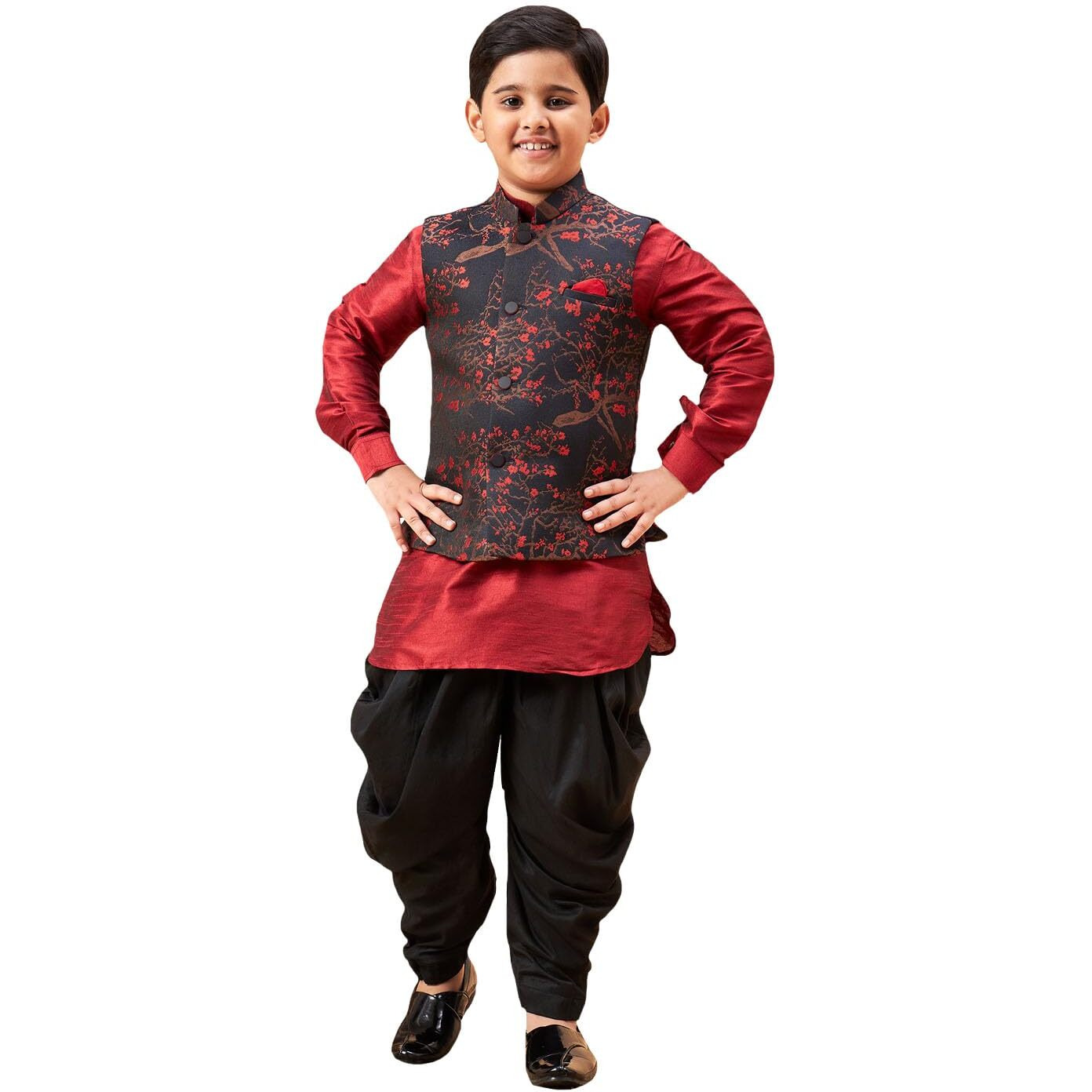 VASTRAMAY Boys' Maroon Jacket, Kurta and Dhoti Set_JBNBJ013MAnBUK001MAnCDBL_34