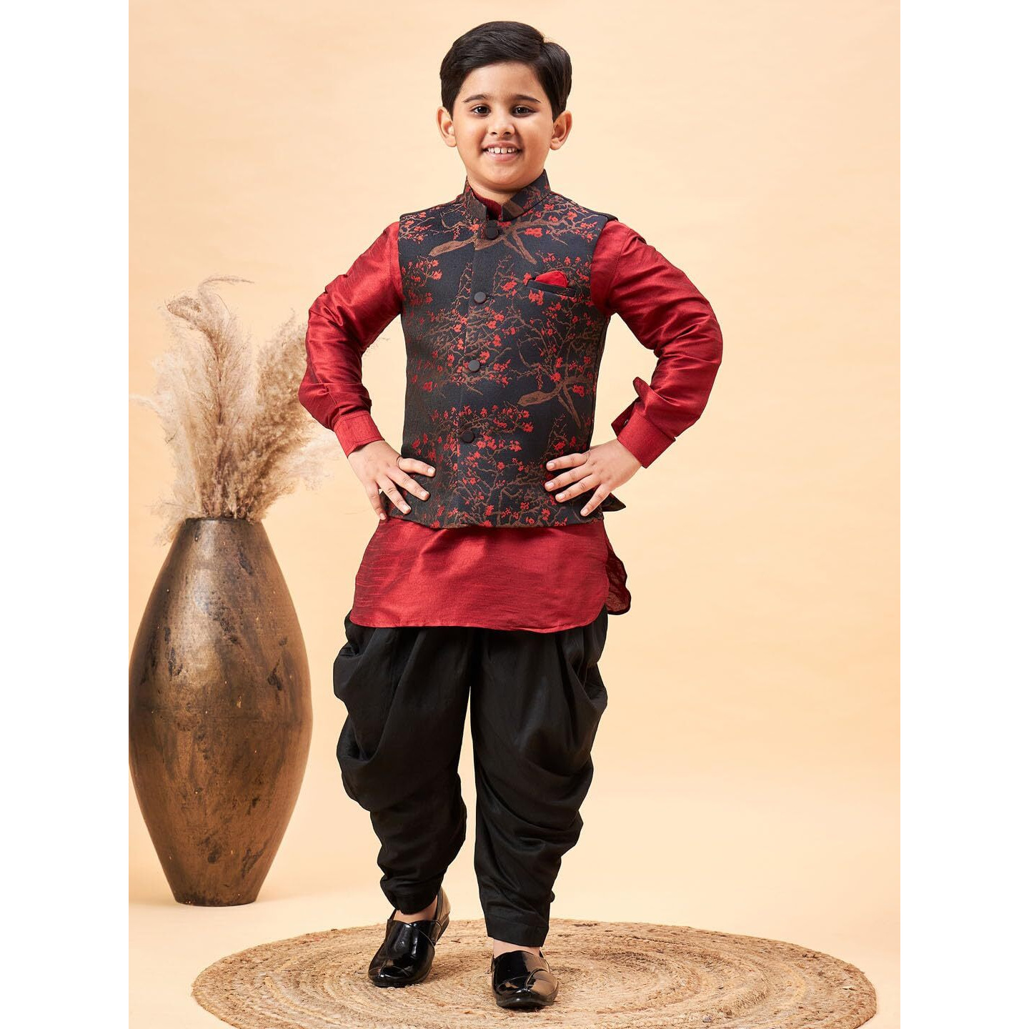VASTRAMAY Boys' Maroon Jacket, Kurta and Dhoti Set_JBNBJ013MAnBUK001MAnCDBL_34