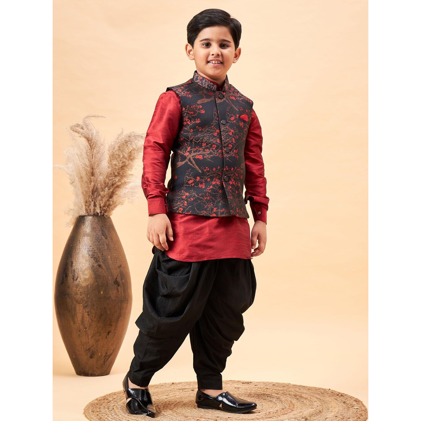VASTRAMAY Boys' Maroon Jacket, Kurta and Dhoti Set_JBNBJ013MAnBUK001MAnCDBL_34