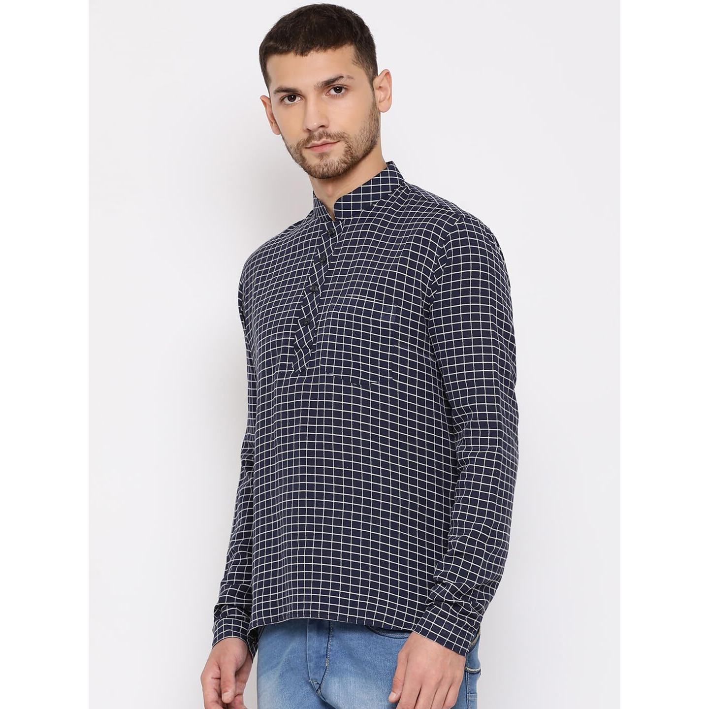 VASTRAMAY Men's Blue Cotton Blend Short Kurta-VASMXK004BU_42