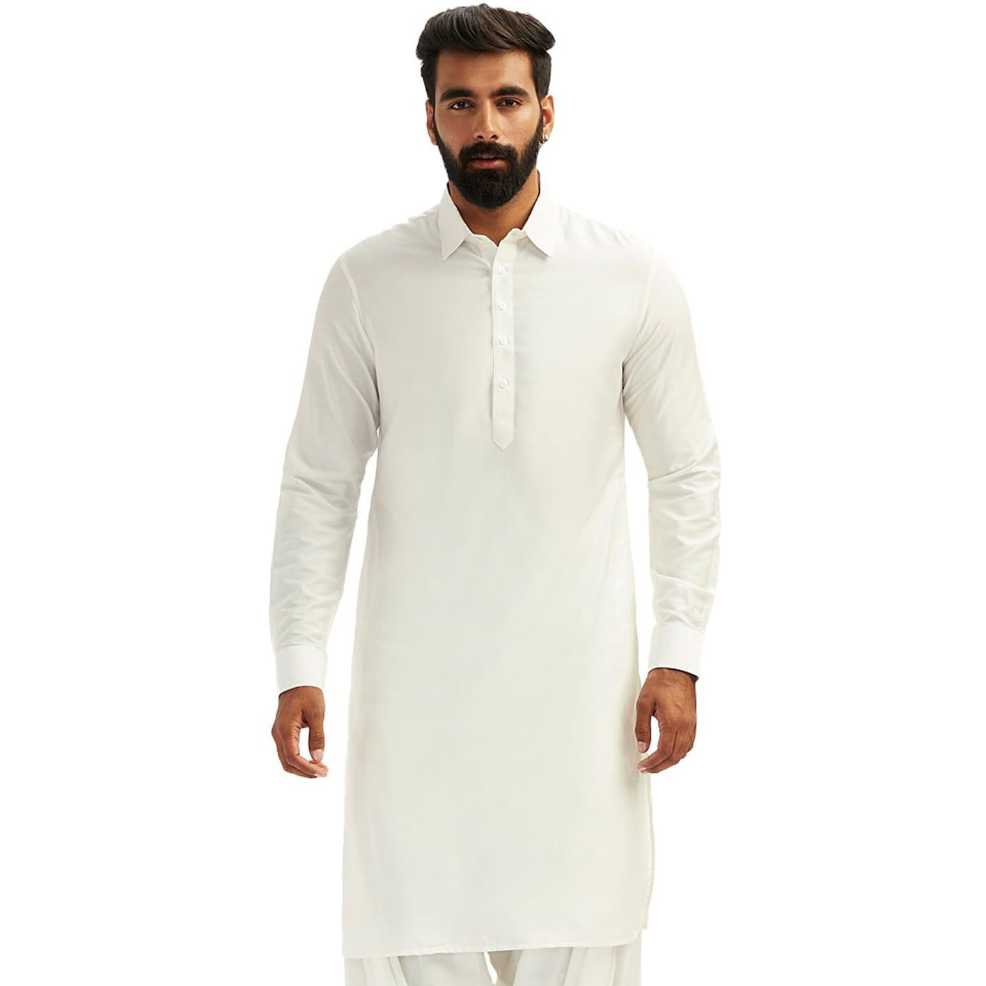 VASTRAMAY Men's White Viscose Pathani Kurta Only, Traditional Pathani in Soft Comfortable Feel Viscose Fabric for Weddings, Ethnic Outfit