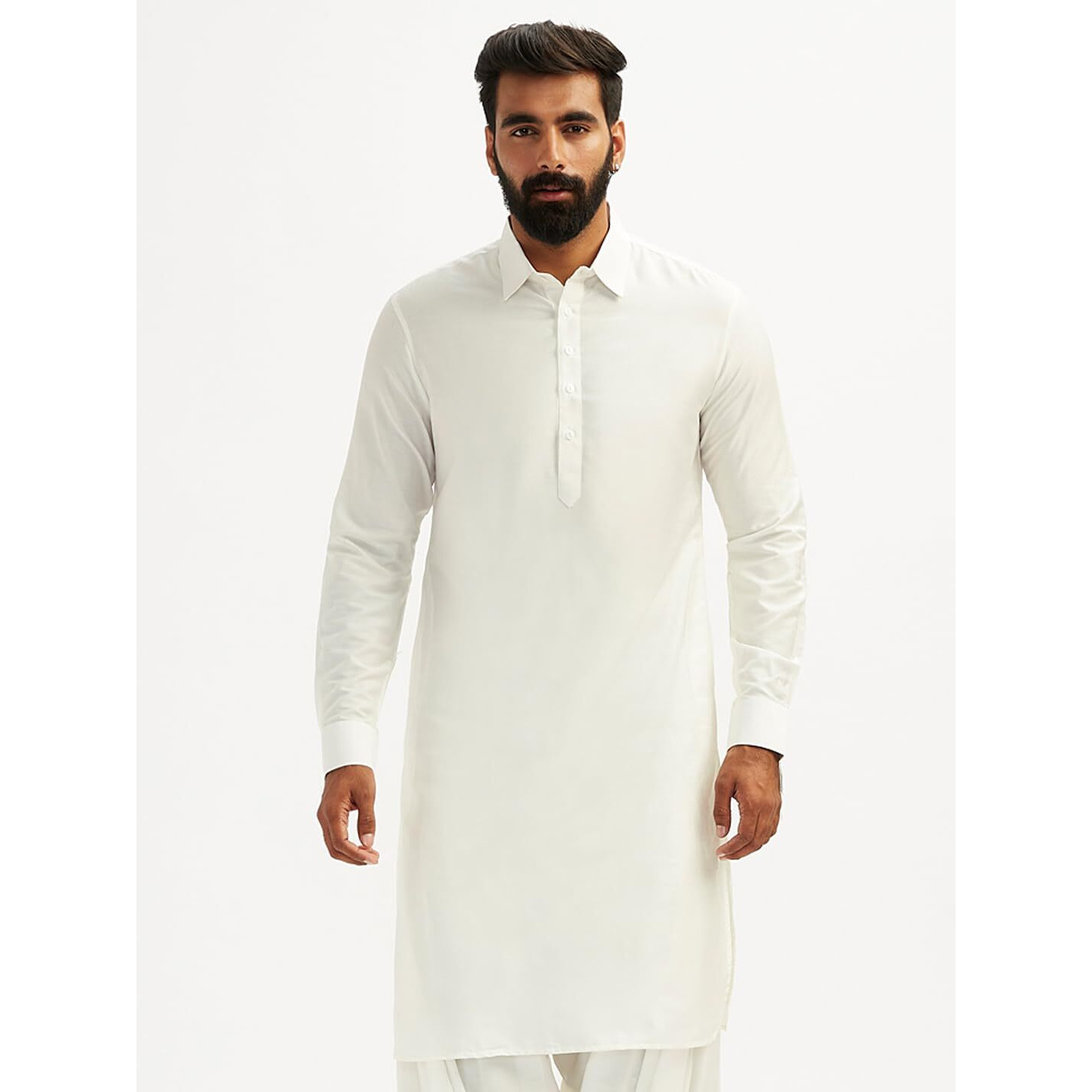 VASTRAMAY Men's White Viscose Pathani Kurta Only, Traditional Pathani in Soft Comfortable Feel Viscose Fabric for Weddings, Ethnic Outfit