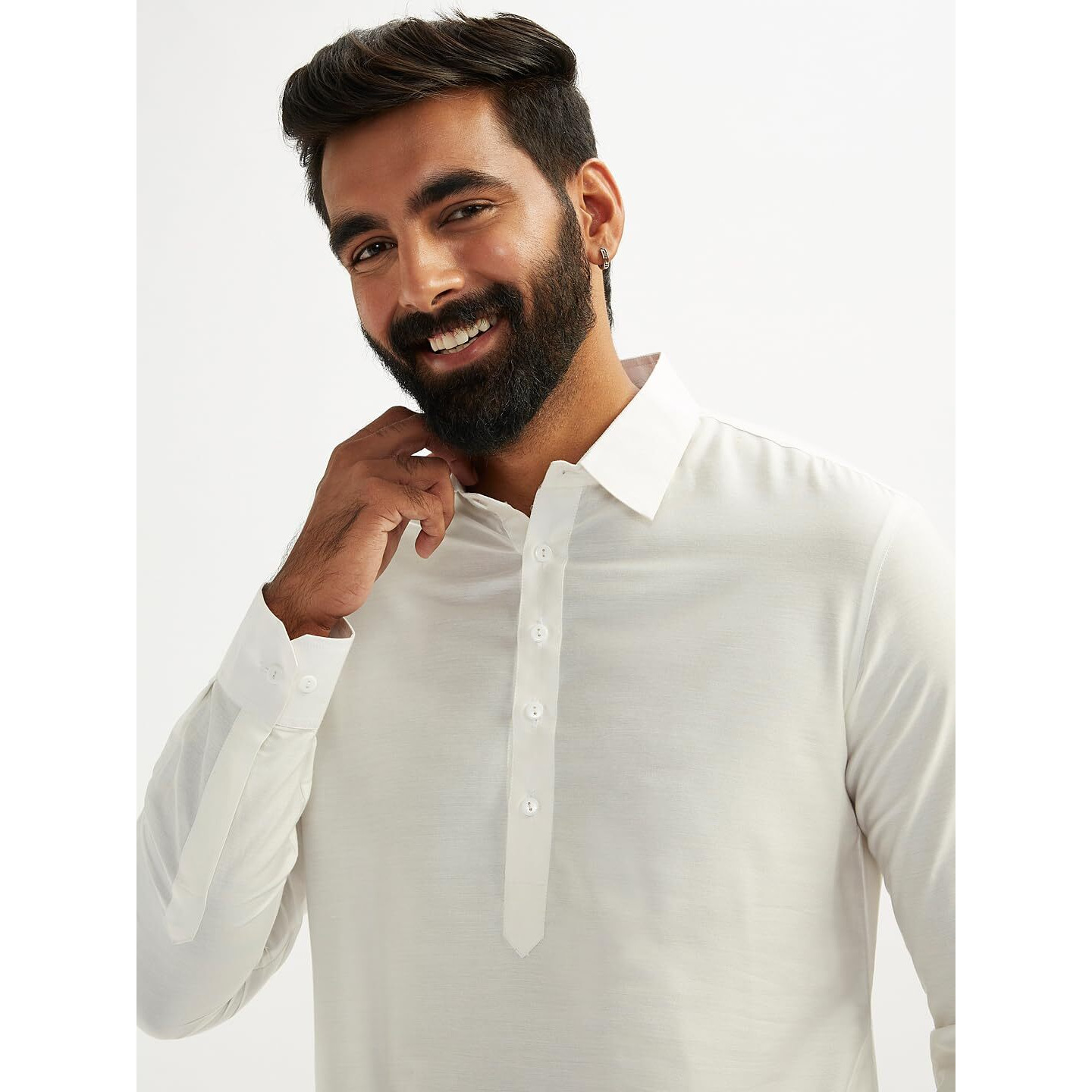 VASTRAMAY Men's White Viscose Pathani Kurta Only, Traditional Pathani in Soft Comfortable Feel Viscose Fabric for Weddings, Ethnic Outfit