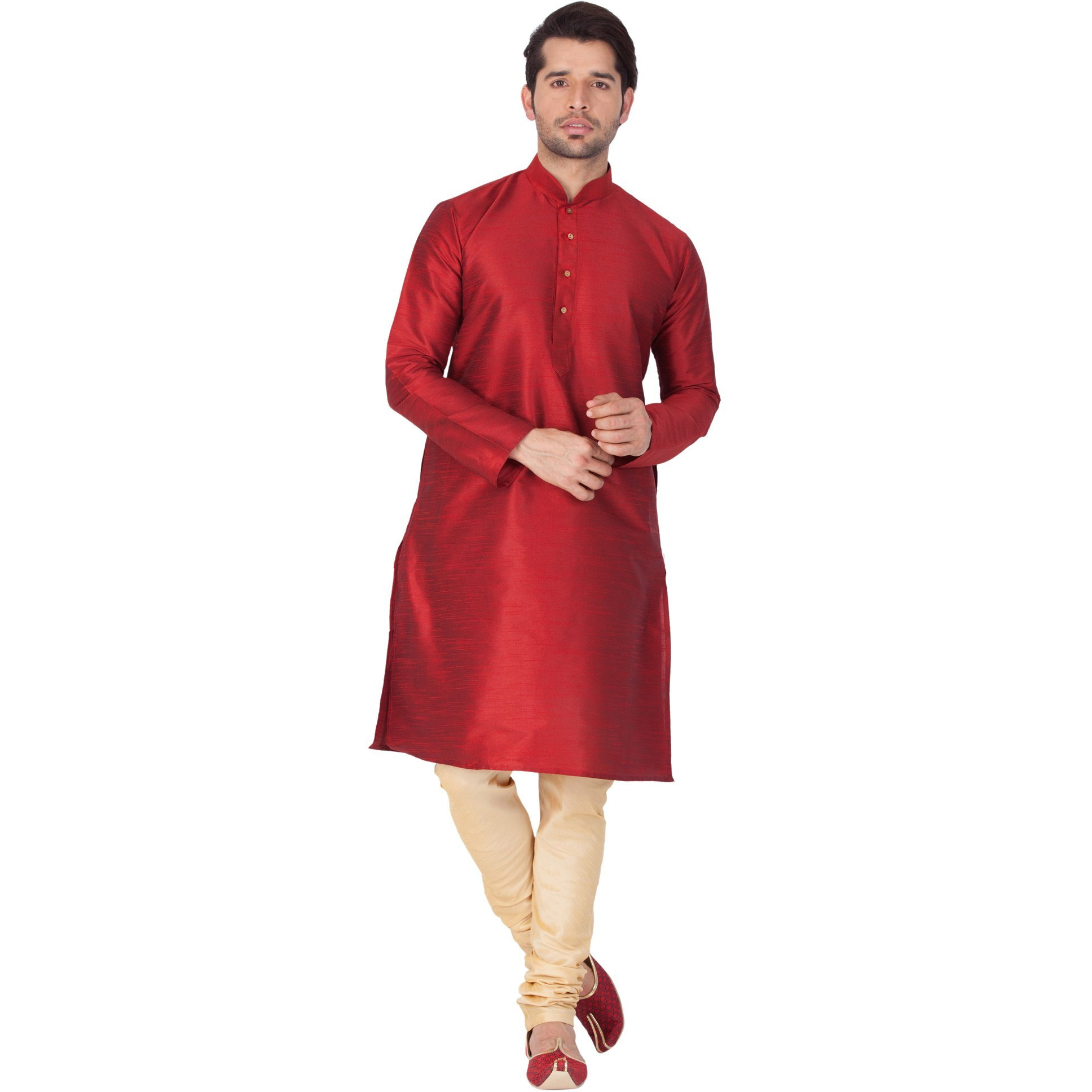 VASTRAMAY VM Mens Silk Blend Maroon Kurta Pyjama Set - Classic Ethnic Attire for Timeless Style and Cultural Celebrations_VASMKMA001nPGO_40