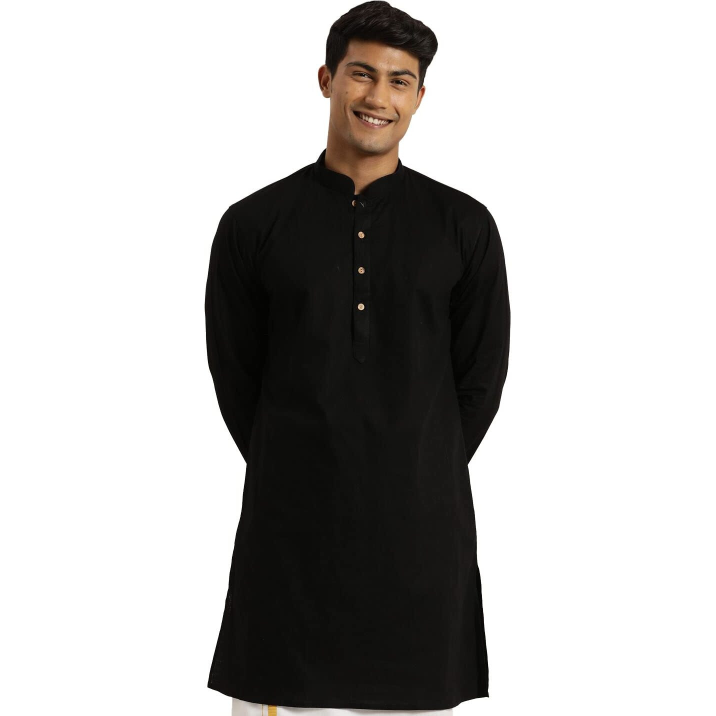VASTRAMAY Men's Black Cotton Kurta_VASMK135BL_42