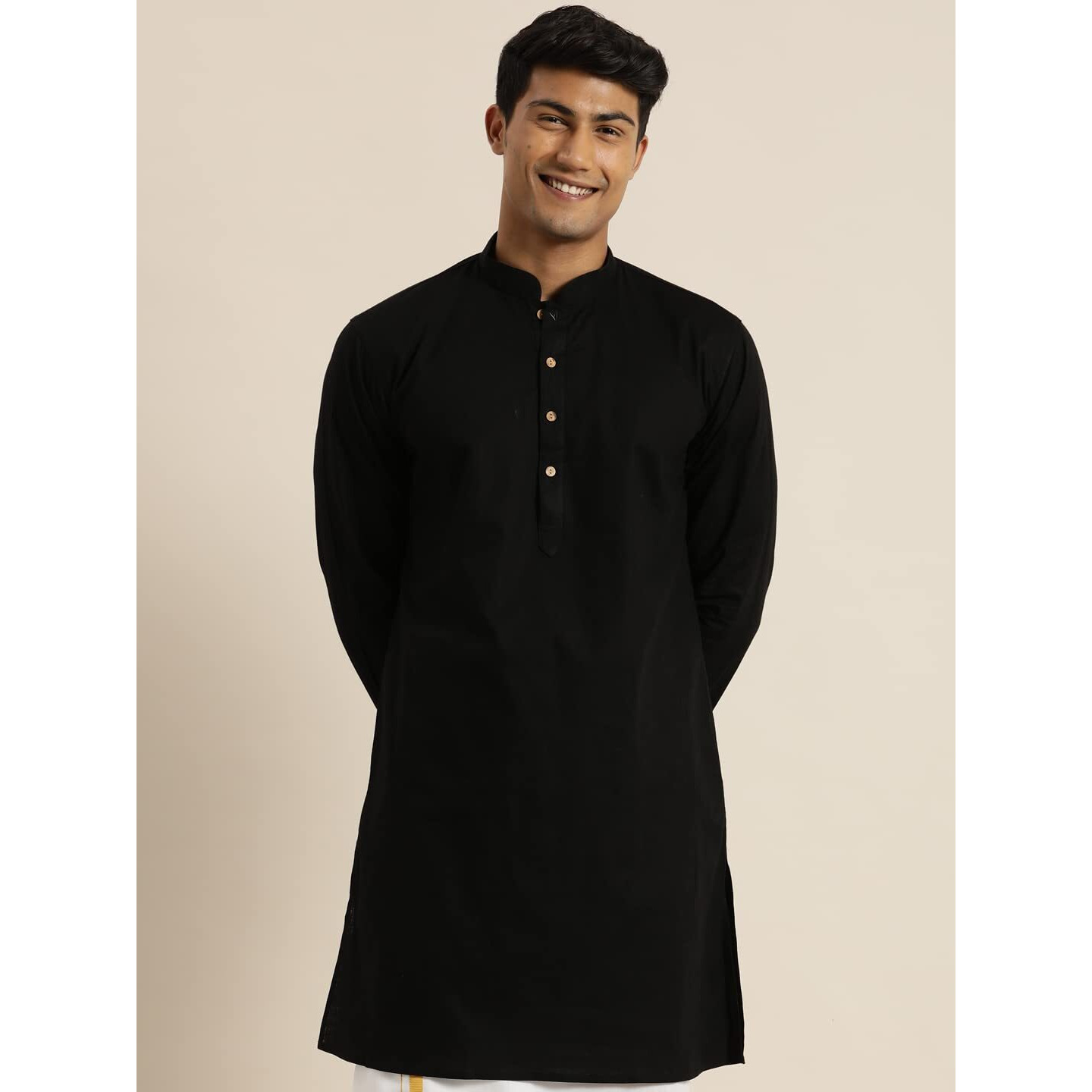 VASTRAMAY Men's Black Cotton Kurta_VASMK135BL_42