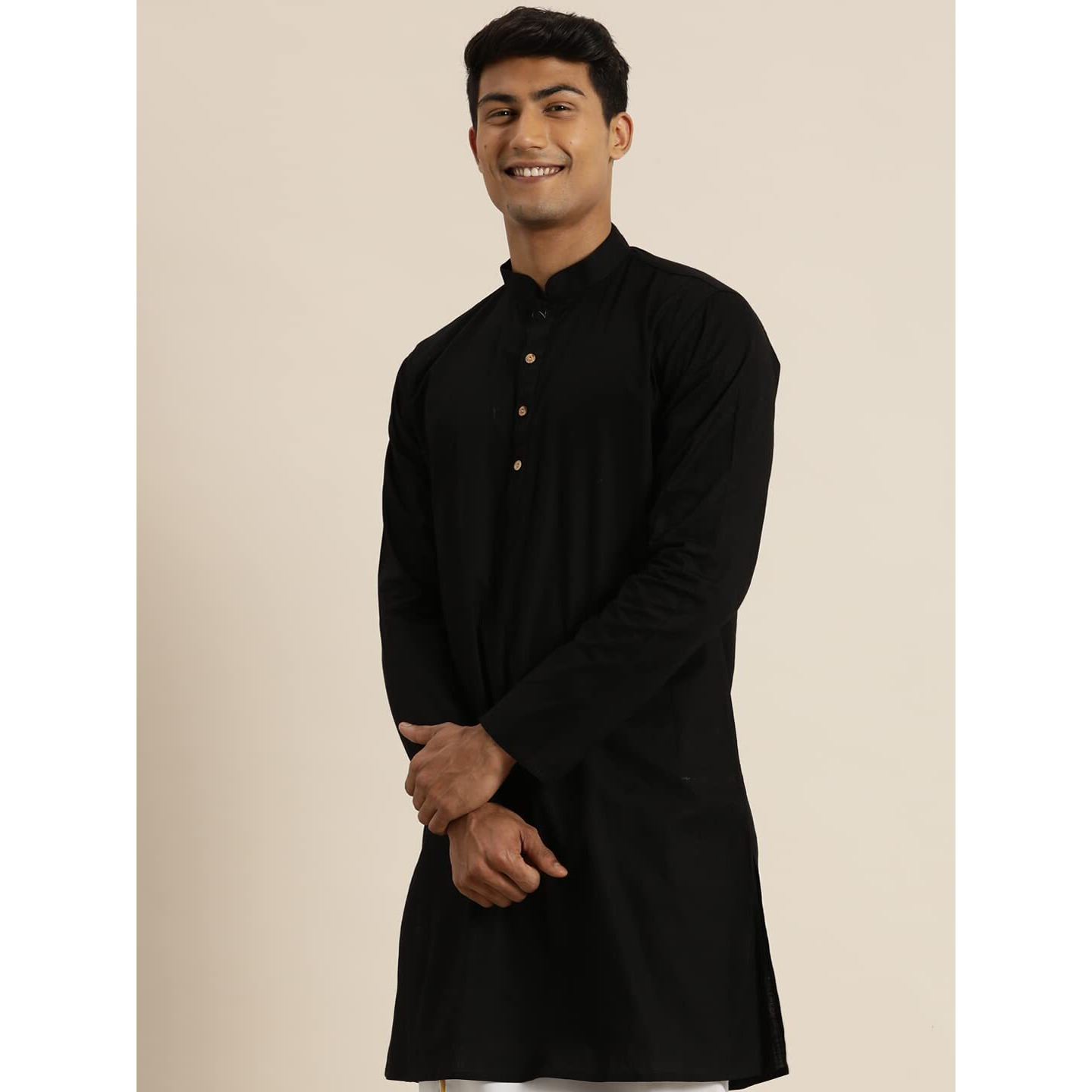 VASTRAMAY Men's Black Cotton Kurta_VASMK135BL_42