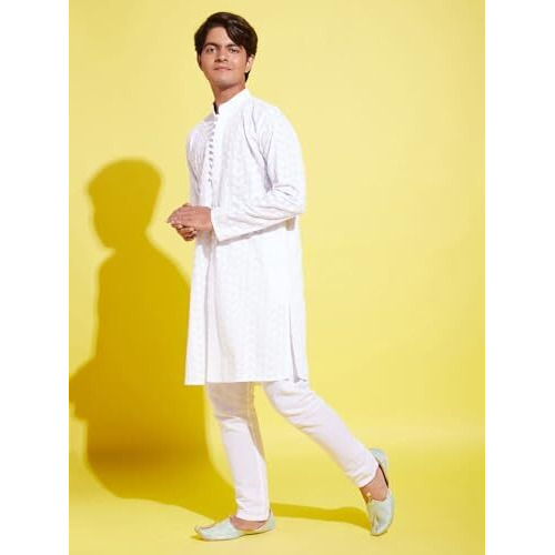 VASTRAMAY YUVA Boys' White Cotton Kurta Pyjama Set ||Elegant For Holi & EID Celebration_VYUVBK094WHnPWH_36L