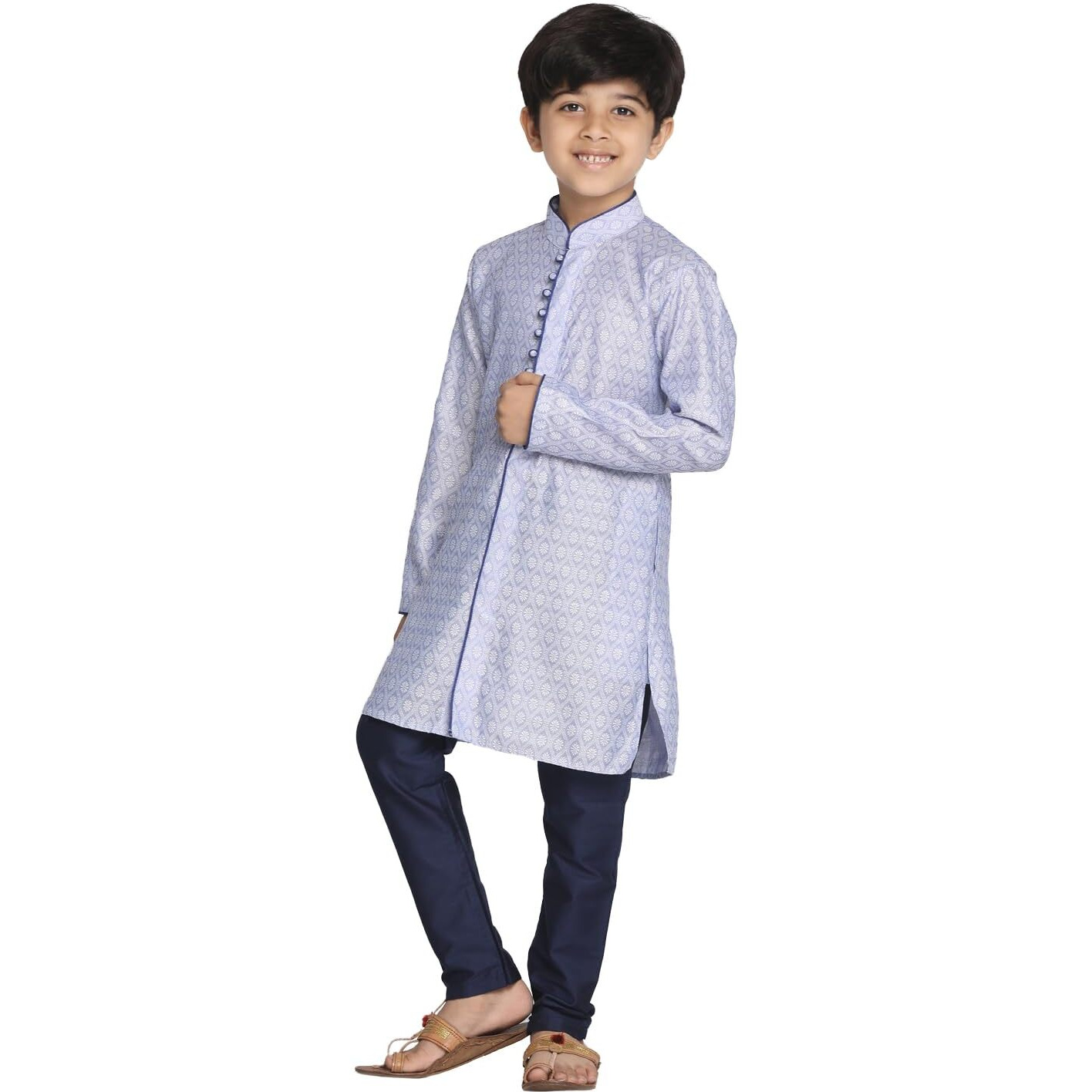 VASTRAMAY Boys' Lavender And Navy Blue Kurta Pyjama Set_VASBK105HWnPVBU_20