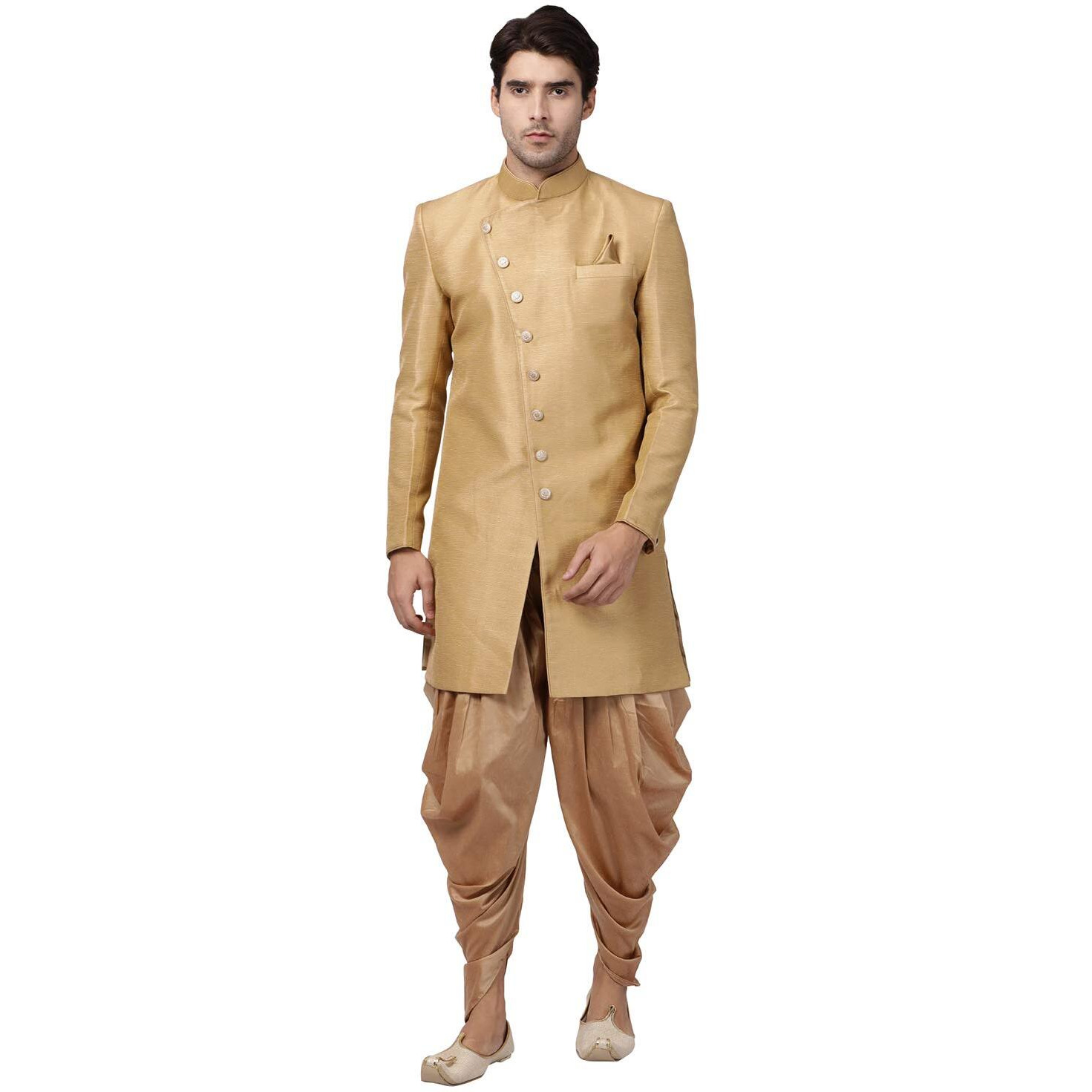 VASTRAMAY Men's Beige Silk Blend Sherwani Set_VASMIW005BGnCDRG_40