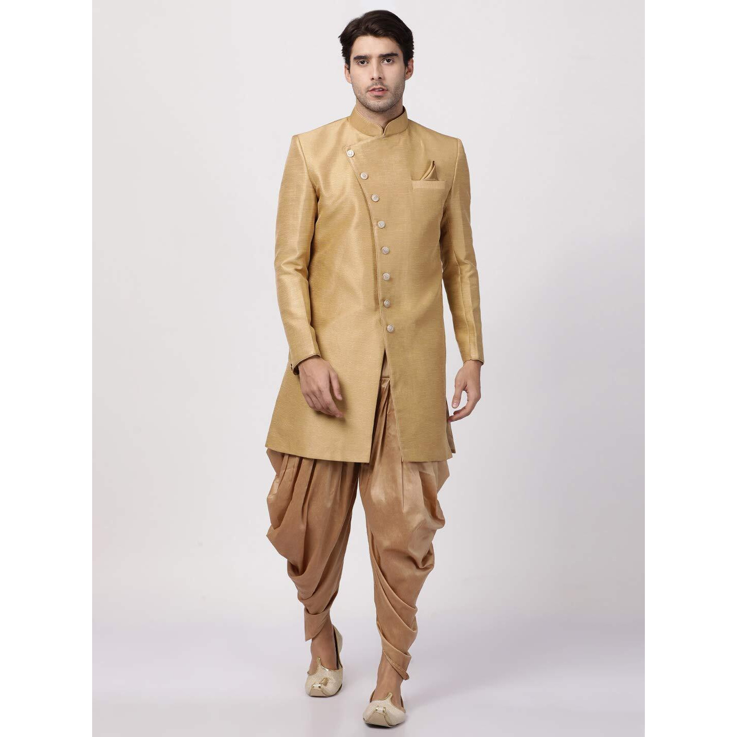 VASTRAMAY Men's Beige Silk Blend Sherwani Set_VASMIW005BGnCDRG_40