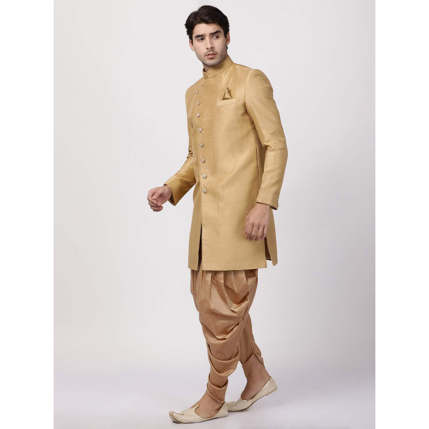 VASTRAMAY Men's Beige Silk Blend Sherwani Set_VASMIW005BGnCDRG_40