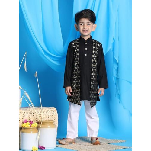 VASTRAMAY Boys' Black and White Kurta Pyjama Set_VASBK148BLnPWH_24