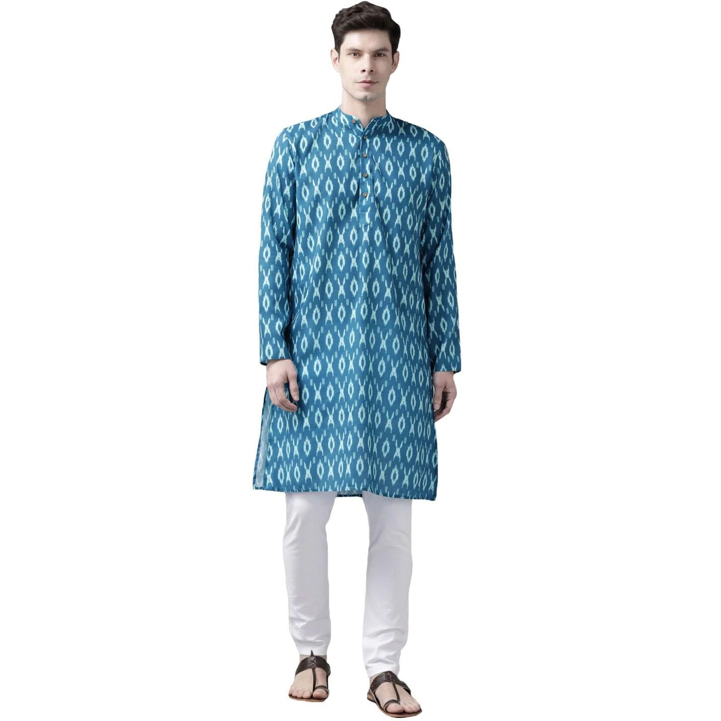 VASTRAMAY Regular Men's Turquoise Cotton Blend Kurta (VASMK124TQ_38