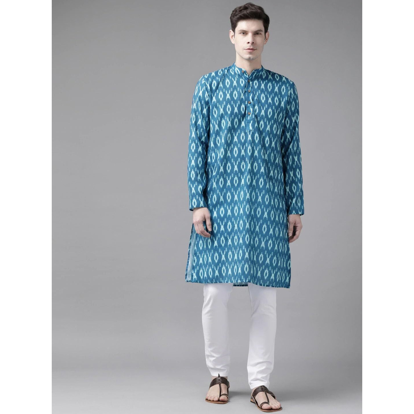 VASTRAMAY Regular Men's Turquoise Cotton Blend Kurta (VASMK124TQ_38