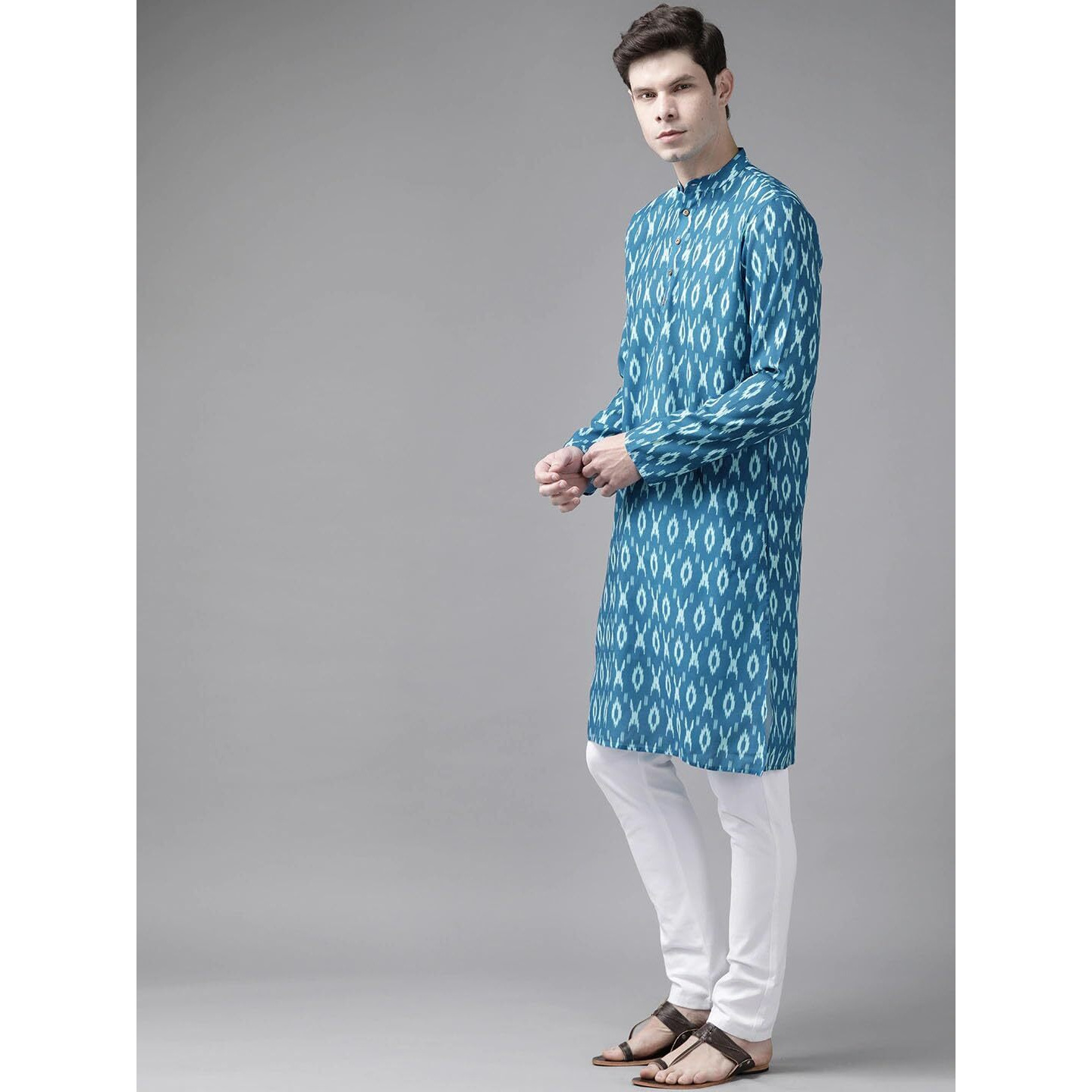 VASTRAMAY Regular Men's Turquoise Cotton Blend Kurta (VASMK124TQ_38