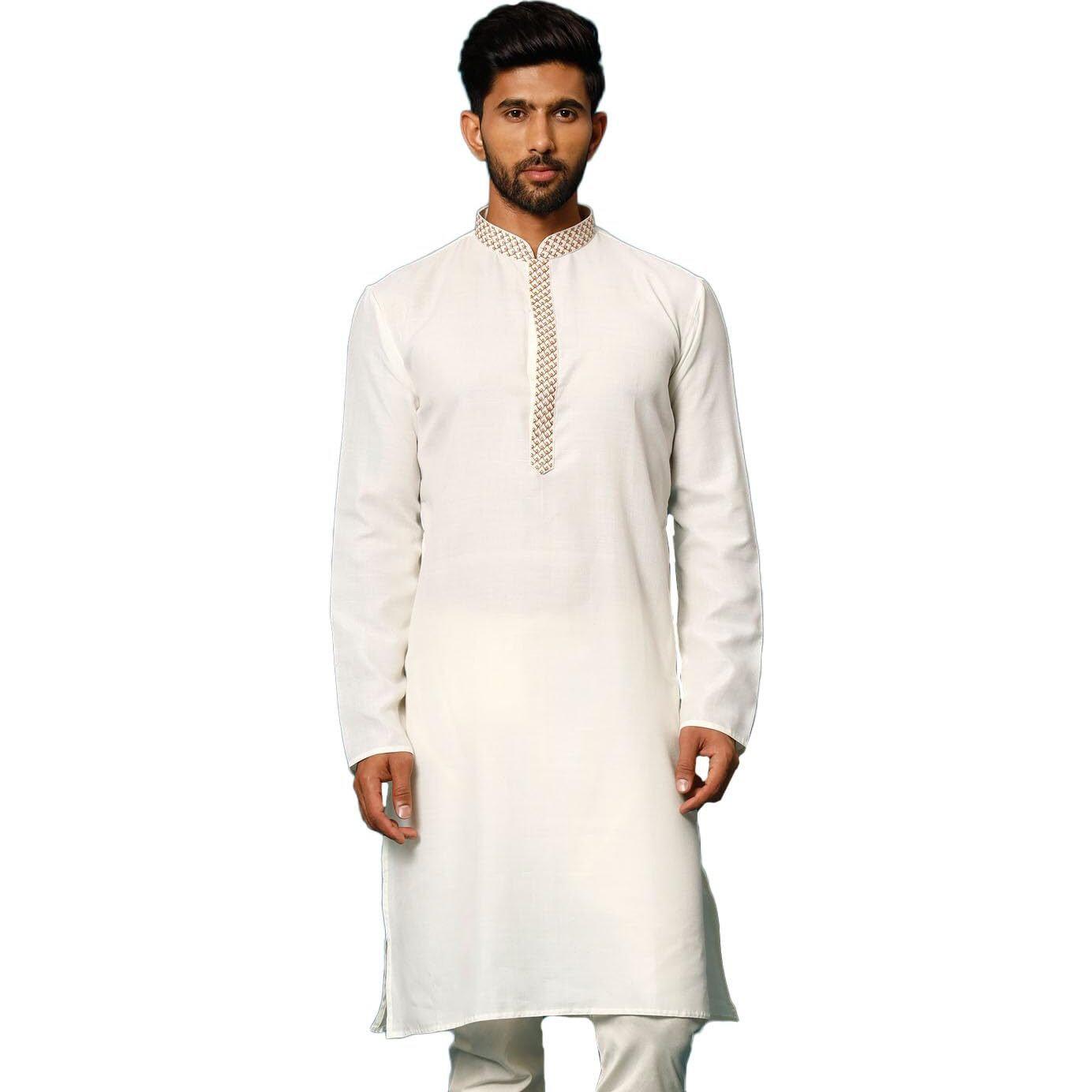 VASTRAMAY Regular Men's Cream Cotton Blend Kurta (VASMK156CR_38