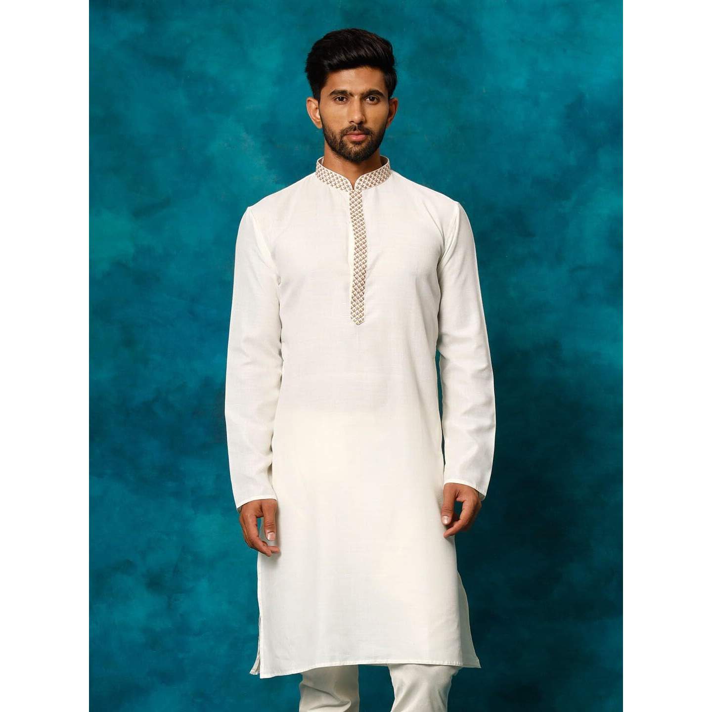 VASTRAMAY Regular Men's Cream Cotton Blend Kurta (VASMK156CR_38