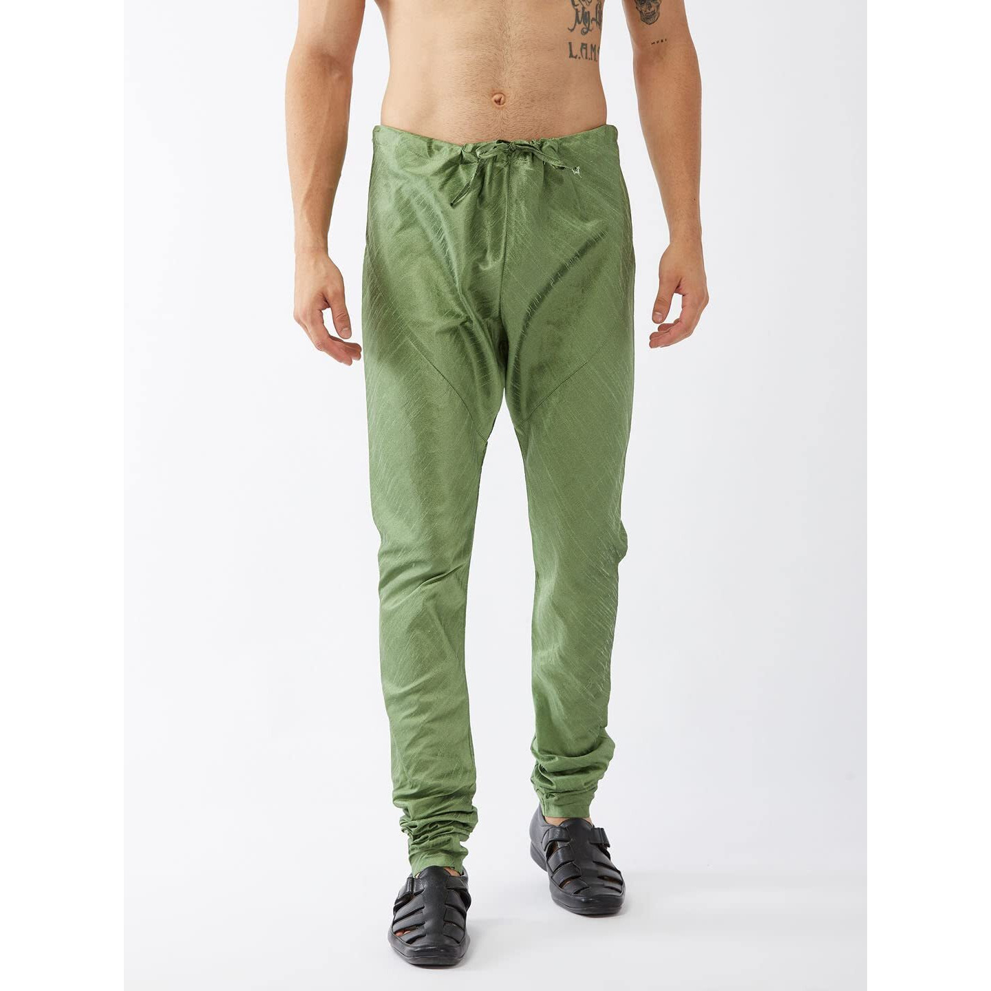 VASTRAMAY Men's Light Green Silk Blend Pyjama-VASMPMG_42