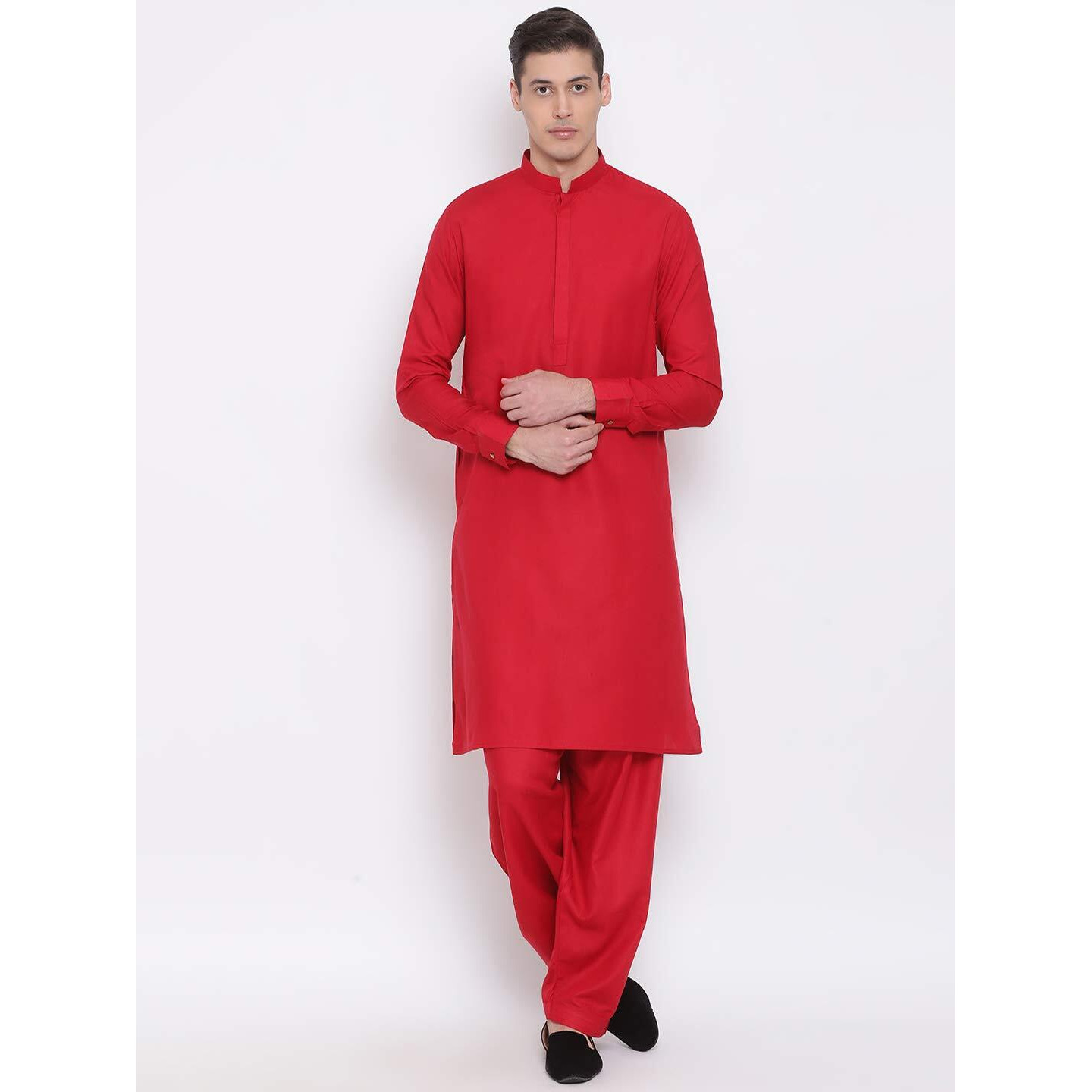 VASTRAMAY Men's Maroon Cotton Blend Kurta Pyjama Set_VASMK096MAnP_40