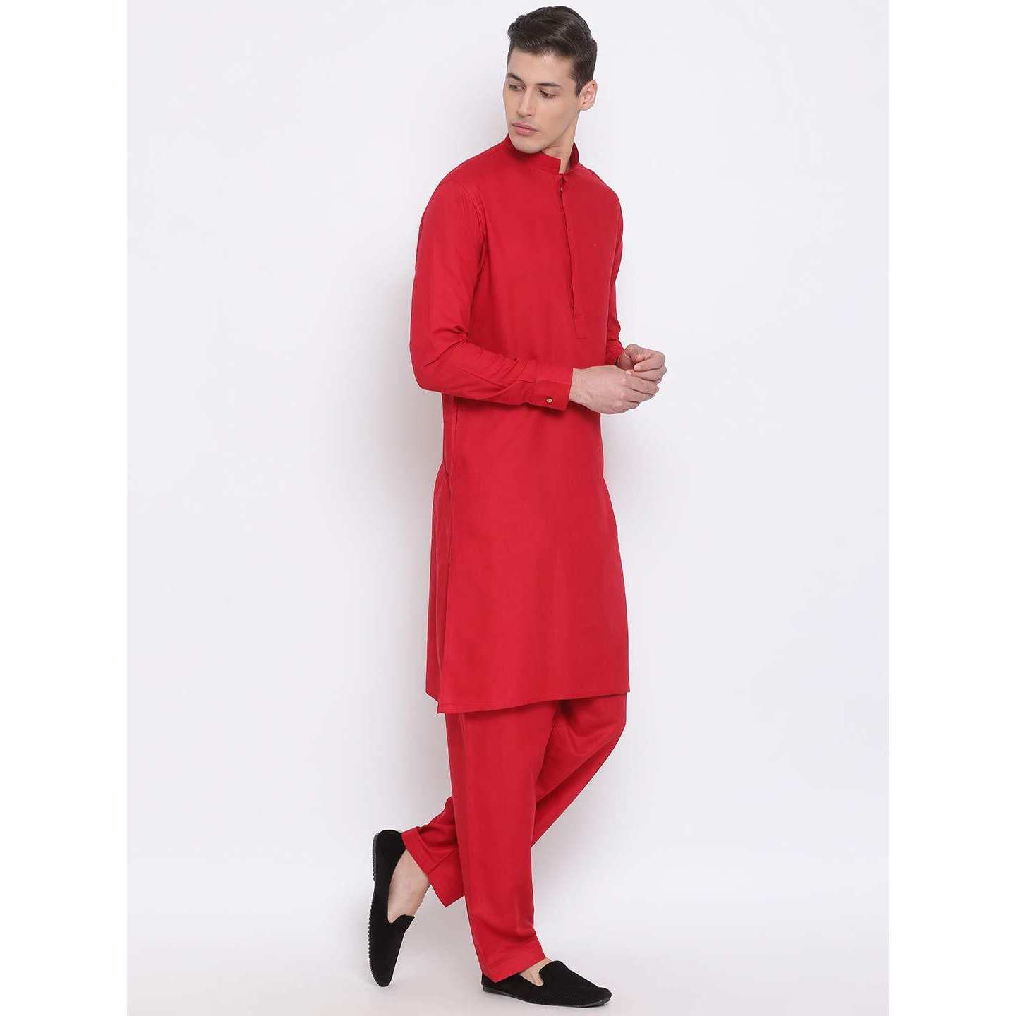 VASTRAMAY Men's Maroon Cotton Blend Kurta Pyjama Set_VASMK096MAnP_40