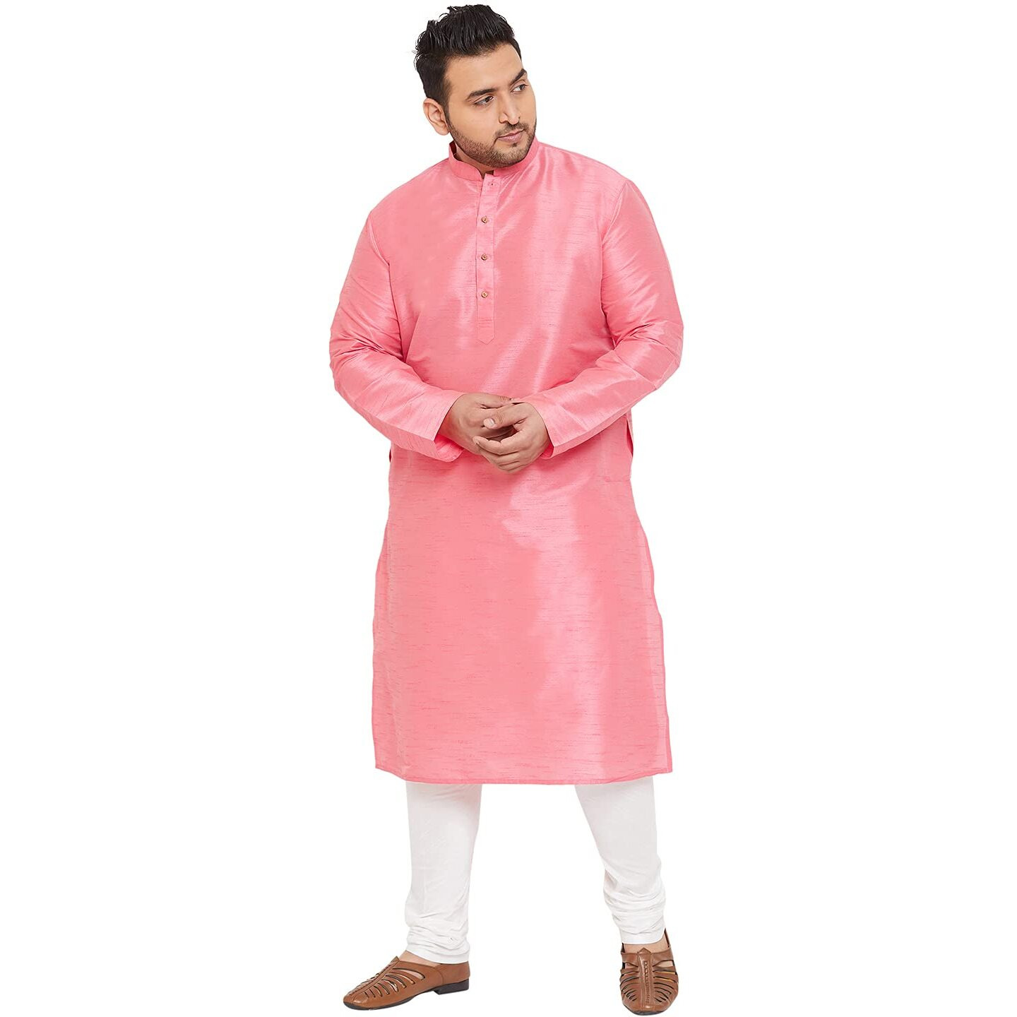 VASTRAMAY Plus Size Men's Silk Blend Kurta Set-New Pink