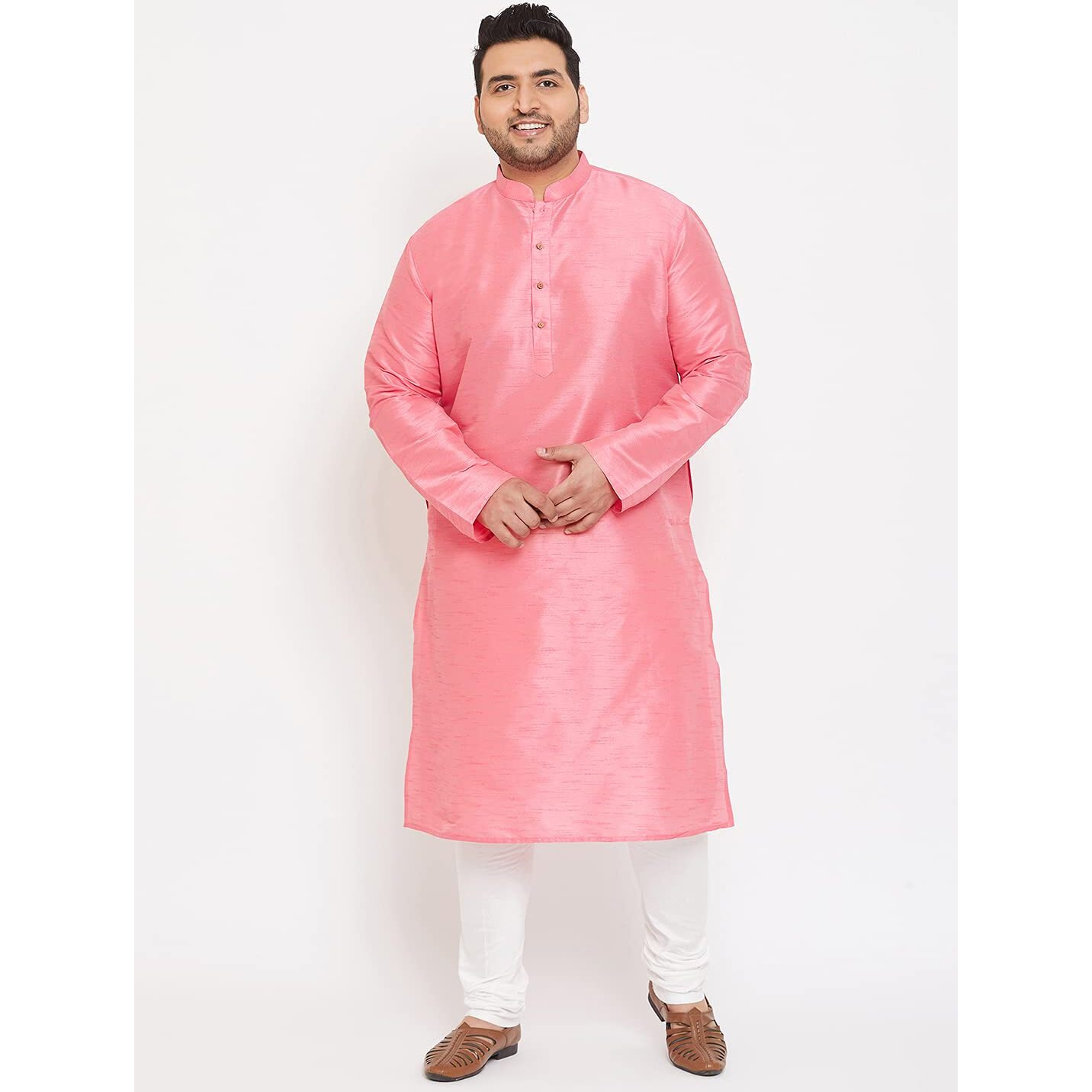 VASTRAMAY Plus Size Men's Silk Blend Kurta Set-New Pink