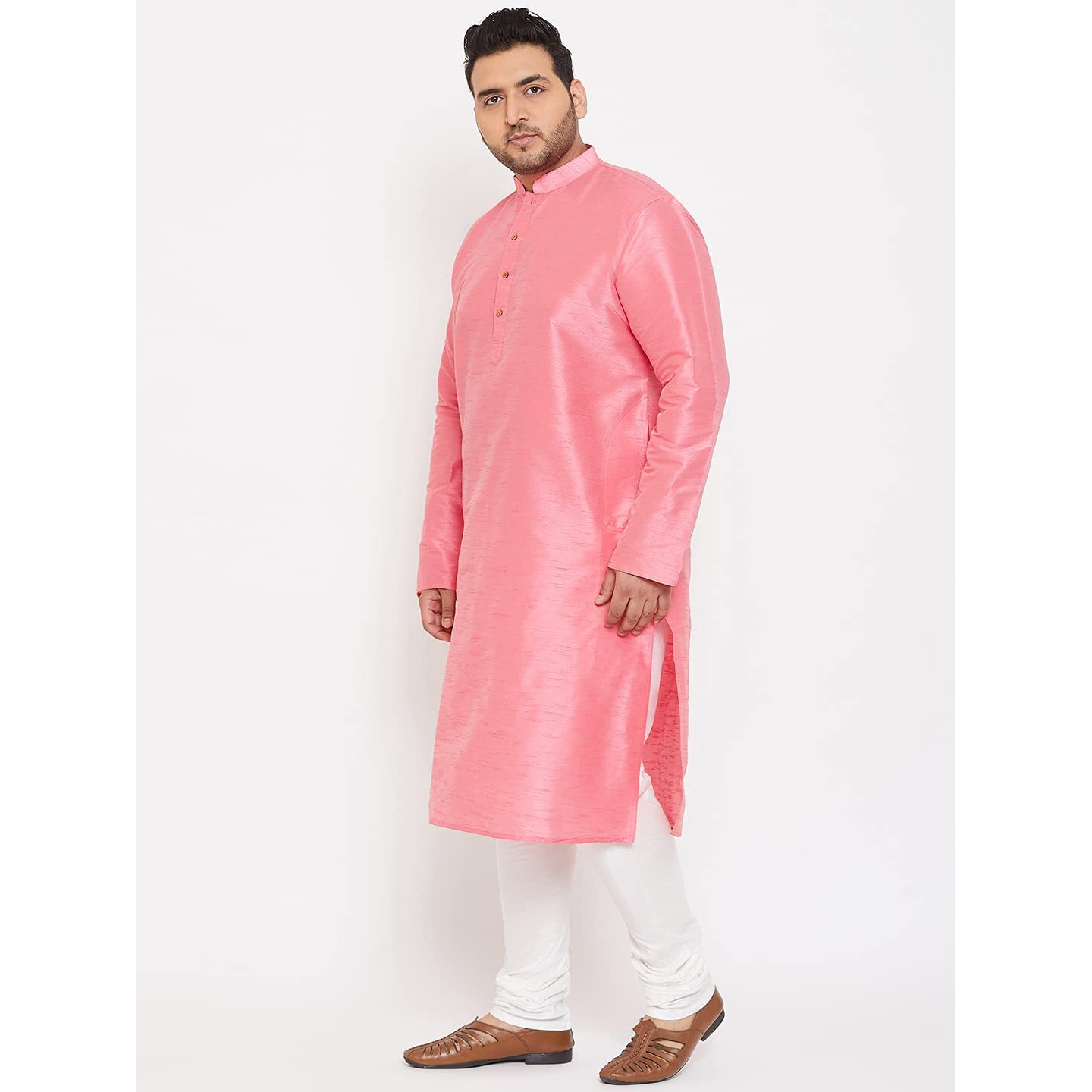 VASTRAMAY Plus Size Men's Silk Blend Kurta Set-New Pink