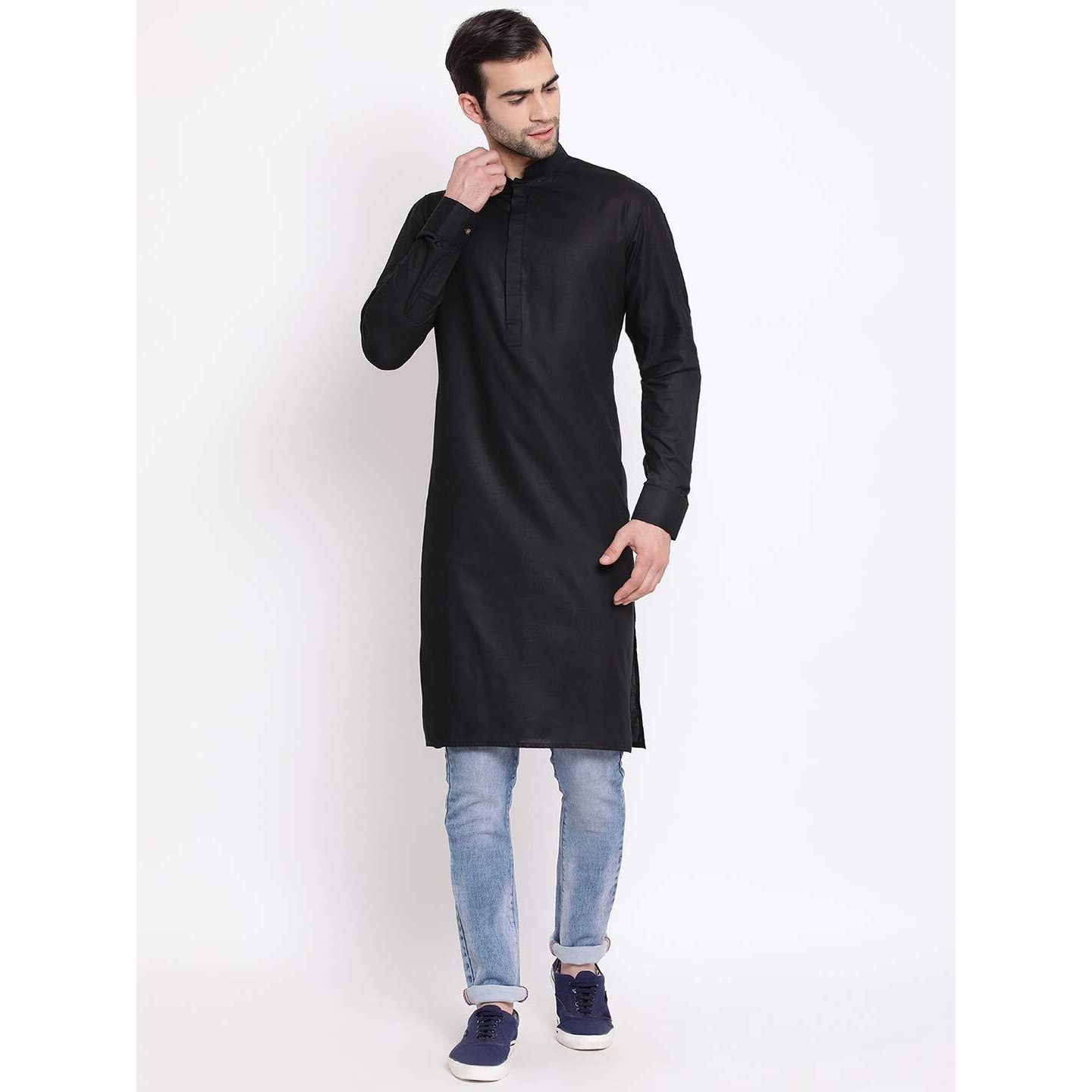 VASTRAMAY Men's Black Cotton Blend Ethnic Kurta_VASMK096BL_44