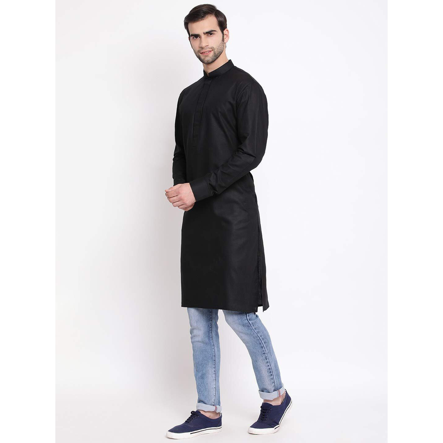 VASTRAMAY Men's Black Cotton Blend Ethnic Kurta_VASMK096BL_44