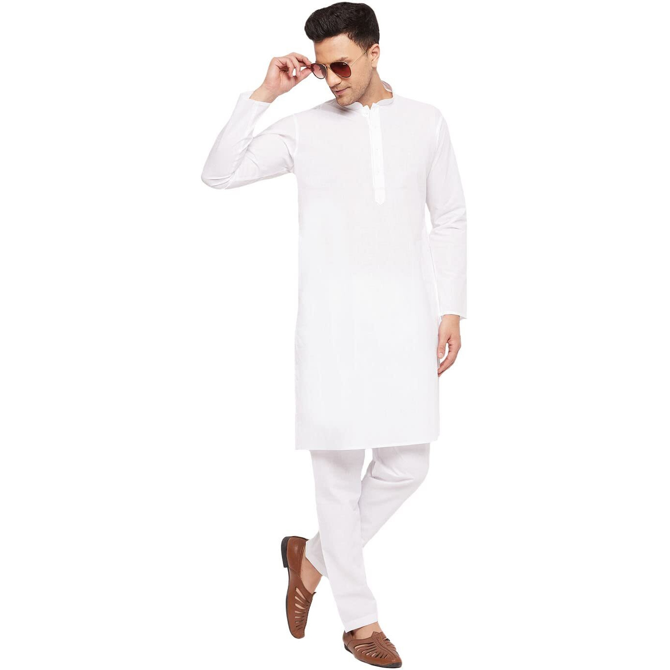 VASTRAMAY Men's White Cotton Blend Kurta Pyjama Set || Elegance for Holi & Eid Celebration_VASMK122WHnPWH_38