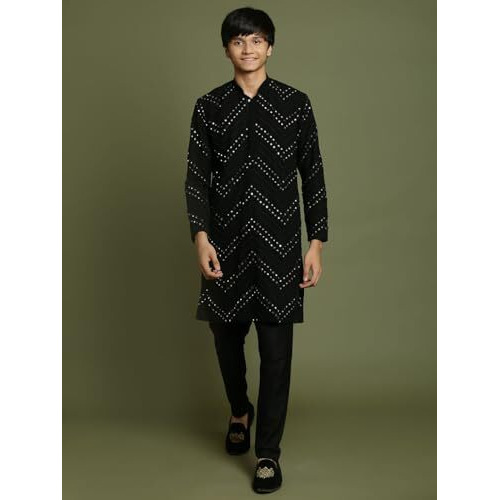 VASTRAMAY YUVA Boys' Black Kurta Pyjama Set_VYUVBK133BLnVPBL_36