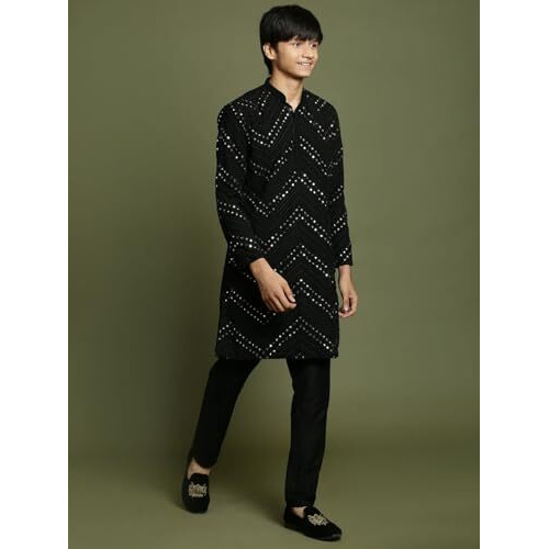 VASTRAMAY YUVA Boys' Black Kurta Pyjama Set_VYUVBK133BLnVPBL_36