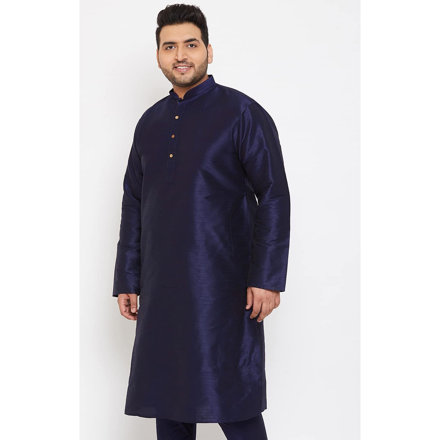 VASTRAMAY Plus Mens Silk Blend Navy Blue Kurta - Elegance for Festivals & Events | Men's Plus Size Solid Kurta with Chinese Collar and Full Sleeves | Classic Design, Premium Comfort_VPLUSMK001NB_44