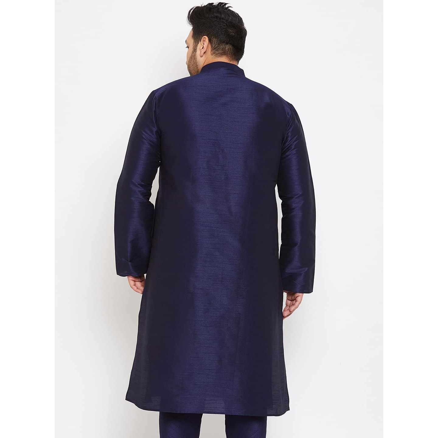 VASTRAMAY Plus Mens Silk Blend Navy Blue Kurta - Elegance for Festivals & Events | Men's Plus Size Solid Kurta with Chinese Collar and Full Sleeves | Classic Design, Premium Comfort_VPLUSMK001NB_44
