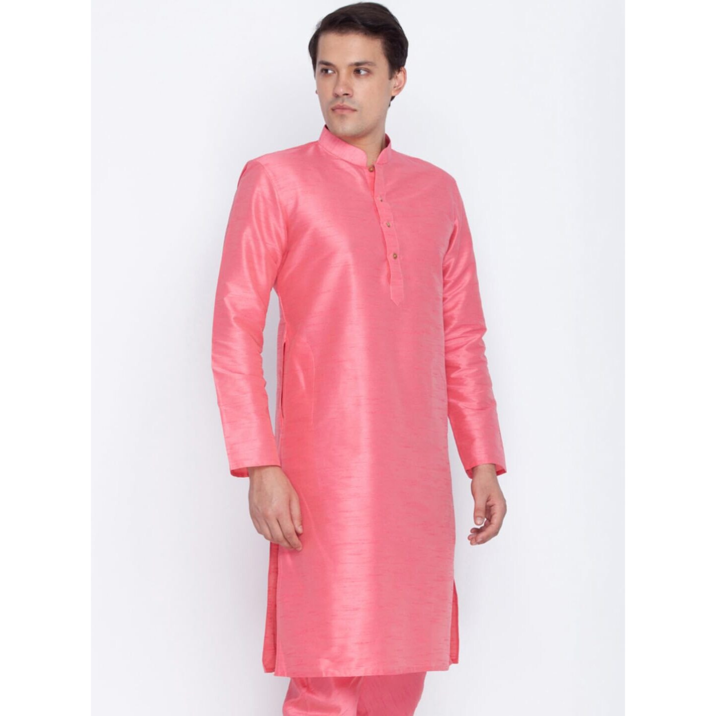 VASTRAMAY Men's Cotton Silk Blend Kurta-New Pink