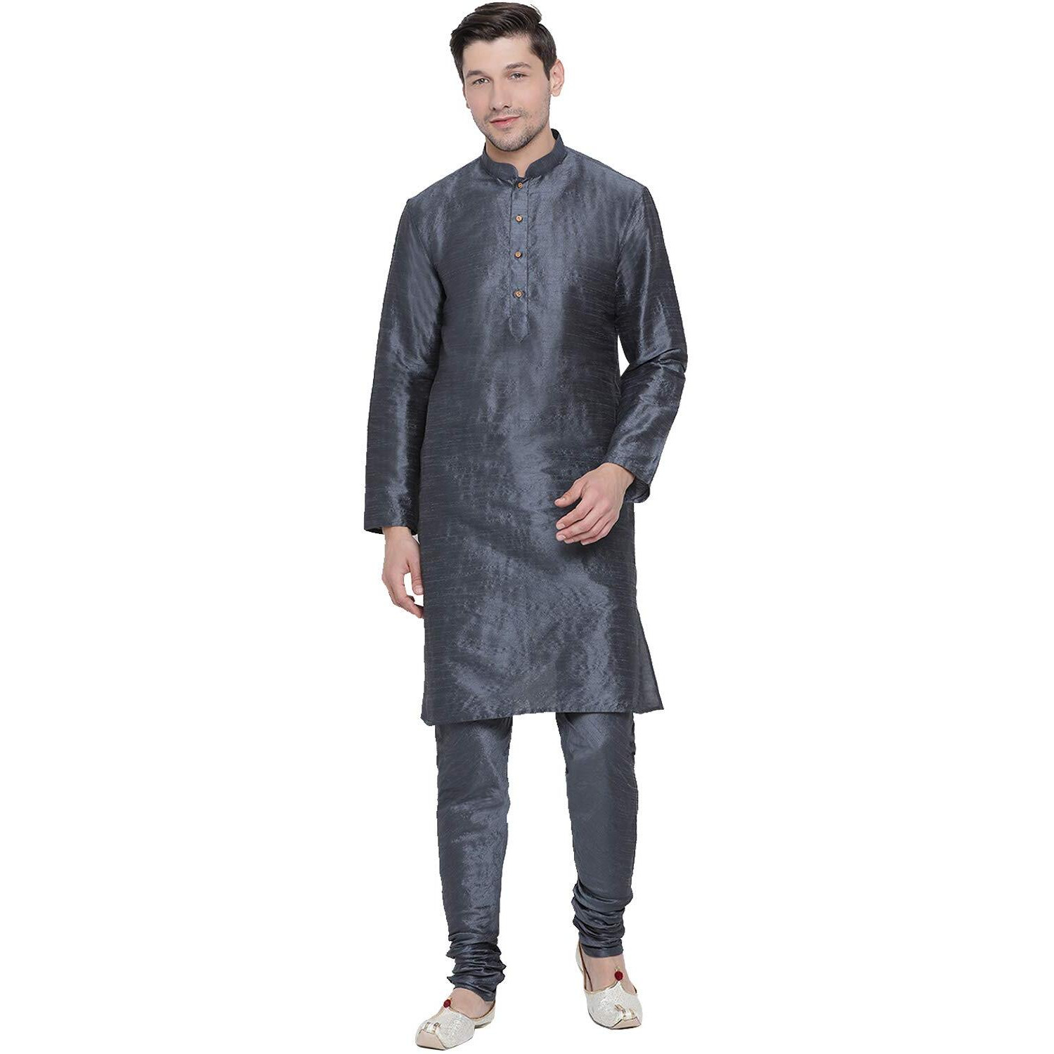 VASTRAMAY Men's Slate Cotton Silk Blend Kurta and Pyjama Set_VASMK001STnPST_42