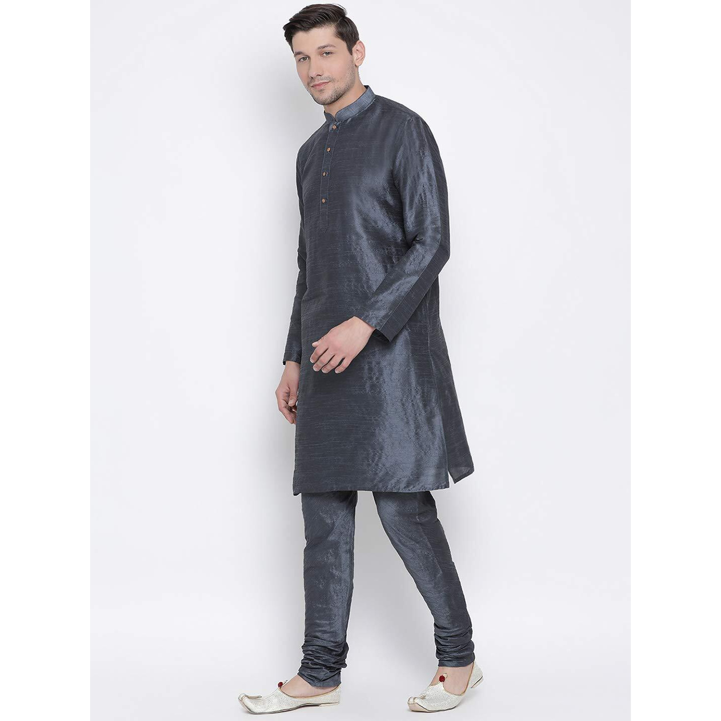 VASTRAMAY Men's Slate Cotton Silk Blend Kurta and Pyjama Set_VASMK001STnPST_42
