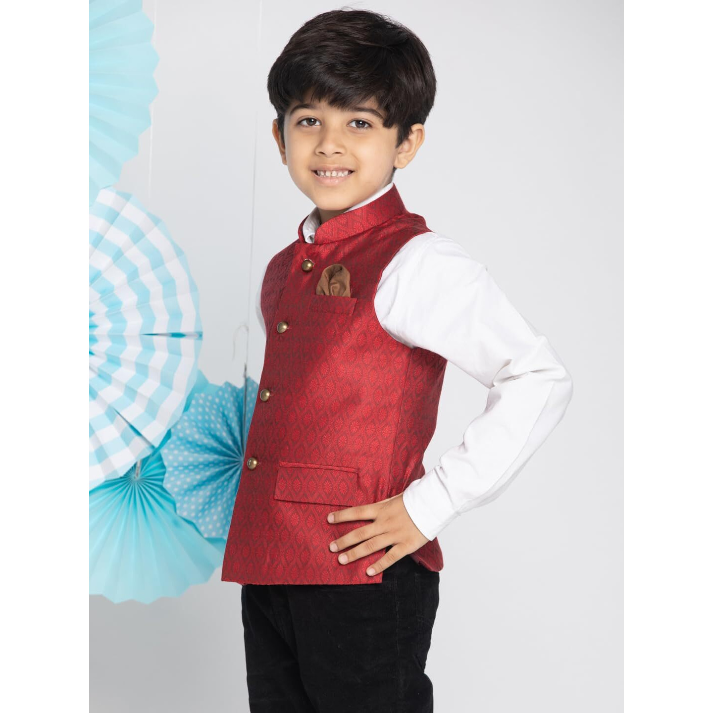 VASTRAMAY Boys' Maroon Nehru Jacket_VASBJ105MA_36