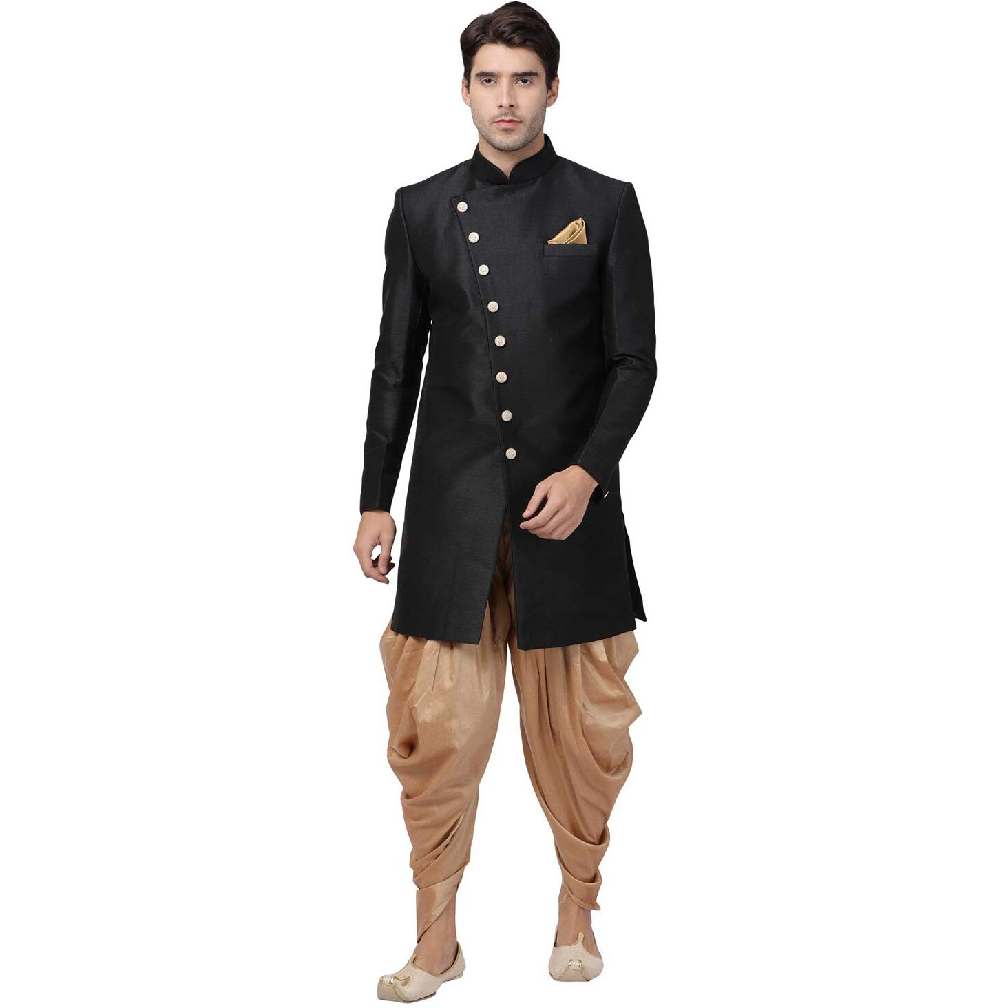 VASTRAMAY Men's Black Silk Blend Sherwani Set_VASMIW005BLnCDRG_36