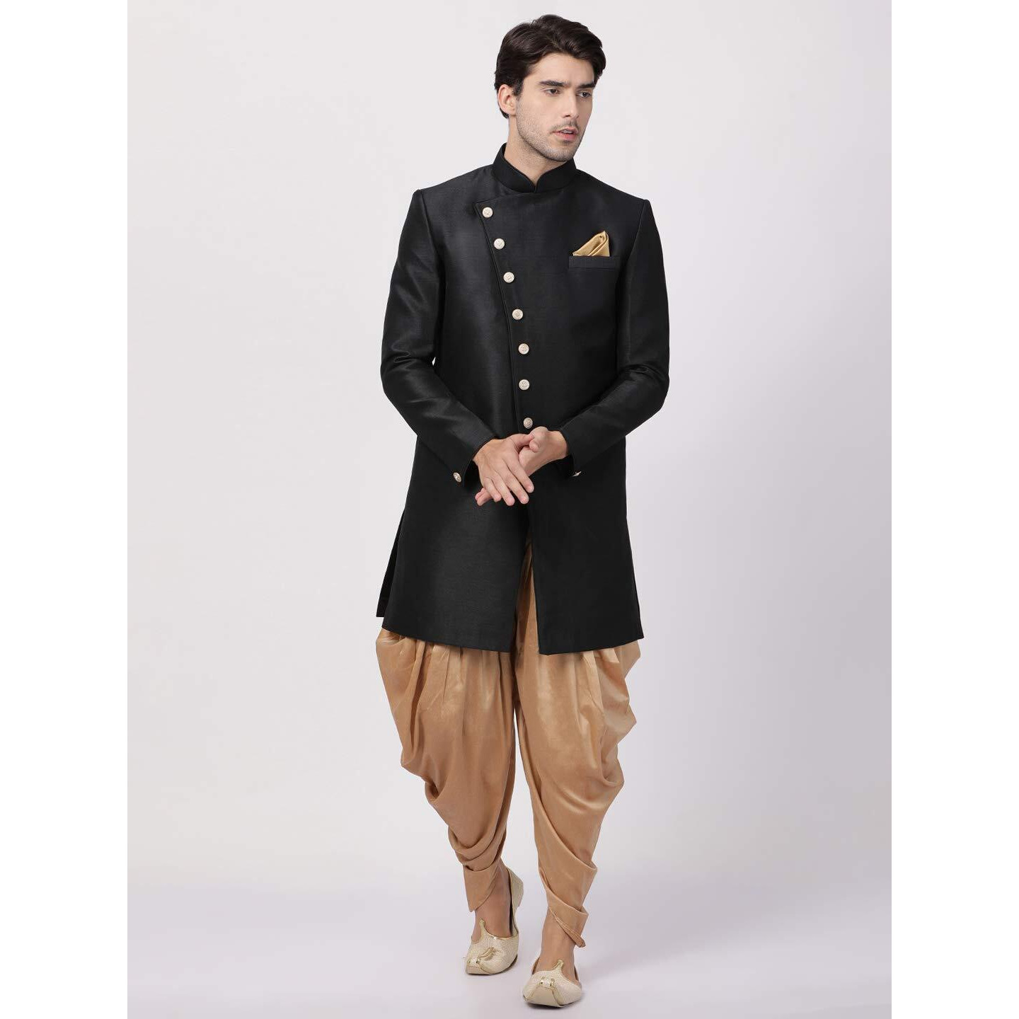 VASTRAMAY Men's Black Silk Blend Sherwani Set_VASMIW005BLnCDRG_36