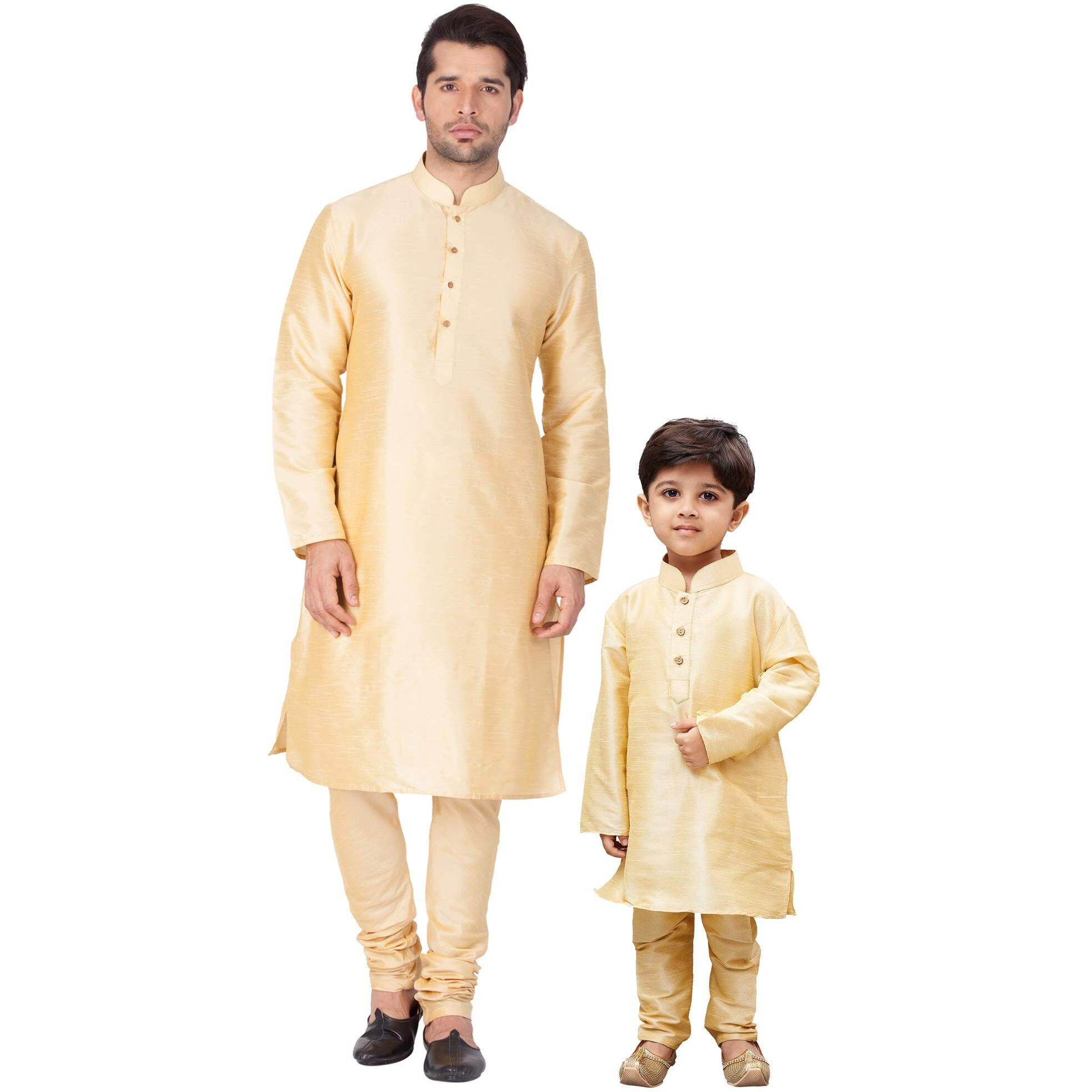 VASTRAMAY Cotton Silk Solid Regular Kurta Set (VASBBKGO001nPGO 36_Gold_Man Boy (13-14 Years))