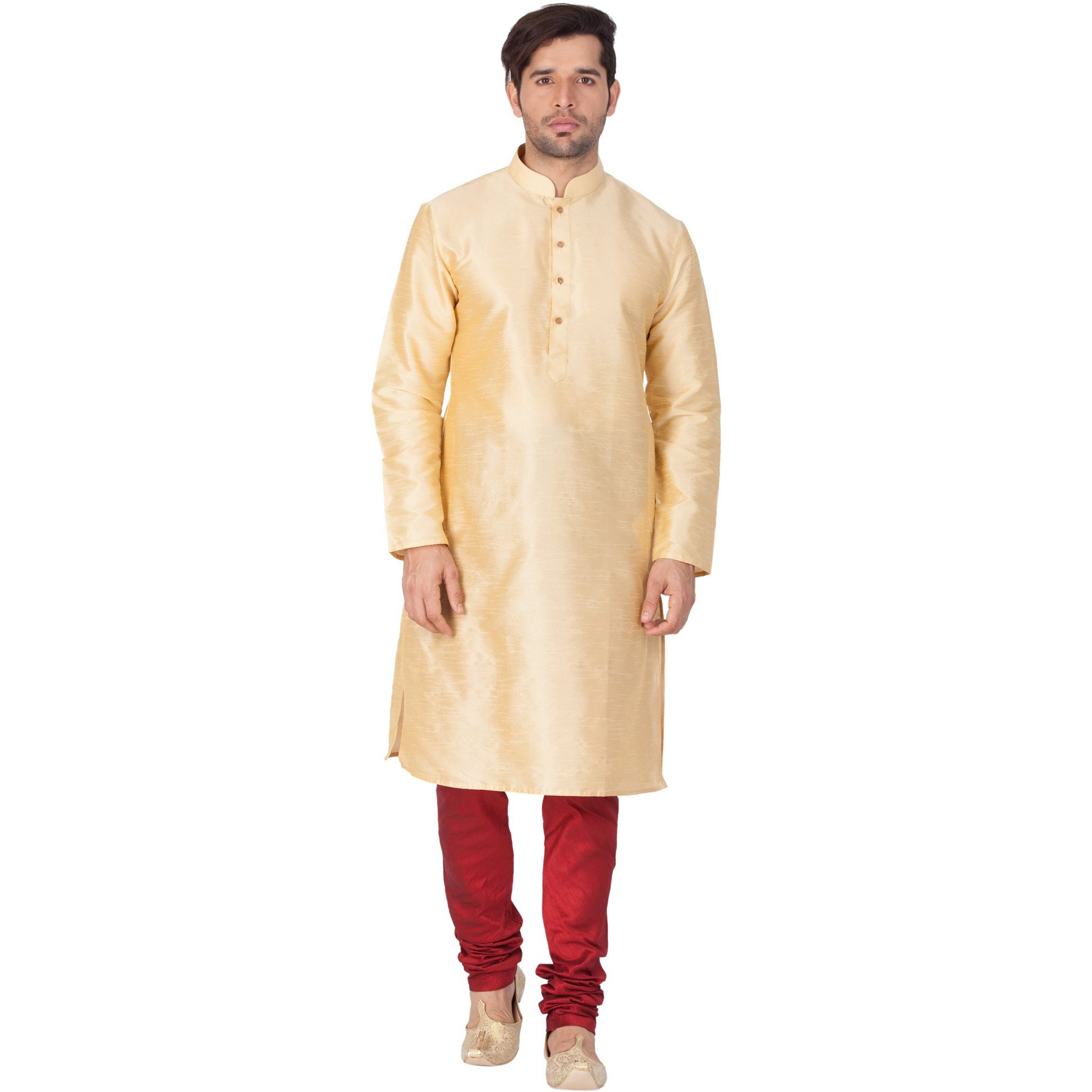 VASTRAMAY Men Cotton Silk Kurta and Pyjama Set (Gold_VASMKGO001nPMA_46)