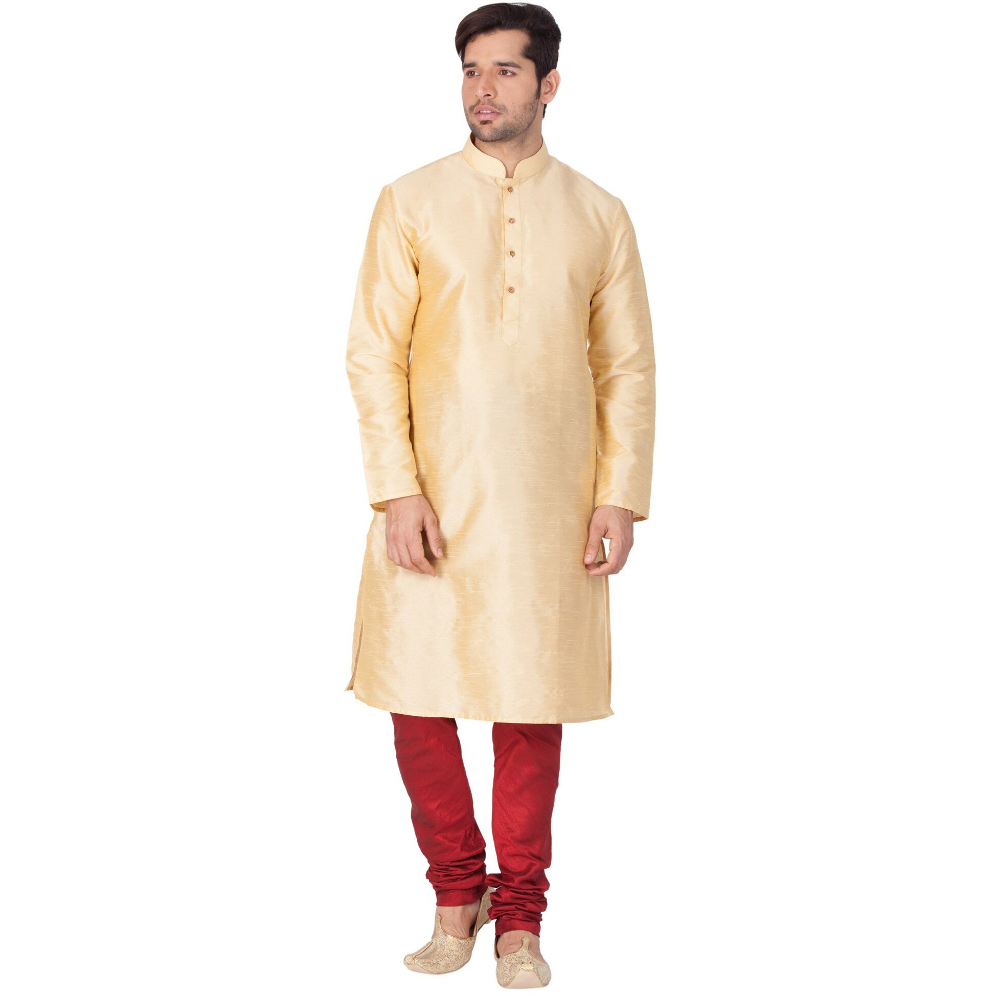 VASTRAMAY Men Cotton Silk Kurta and Pyjama Set (Gold_VASMKGO001nPMA_46)