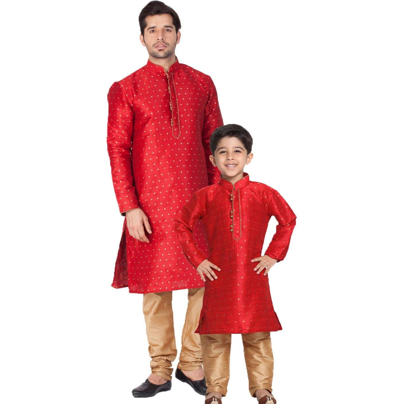 VASTRAMAY Cotton Silk Blend Regular Kurta Set (VASBBK023MAnPRG_44/32_Maroon_Man Boy-(9-10 Years))
