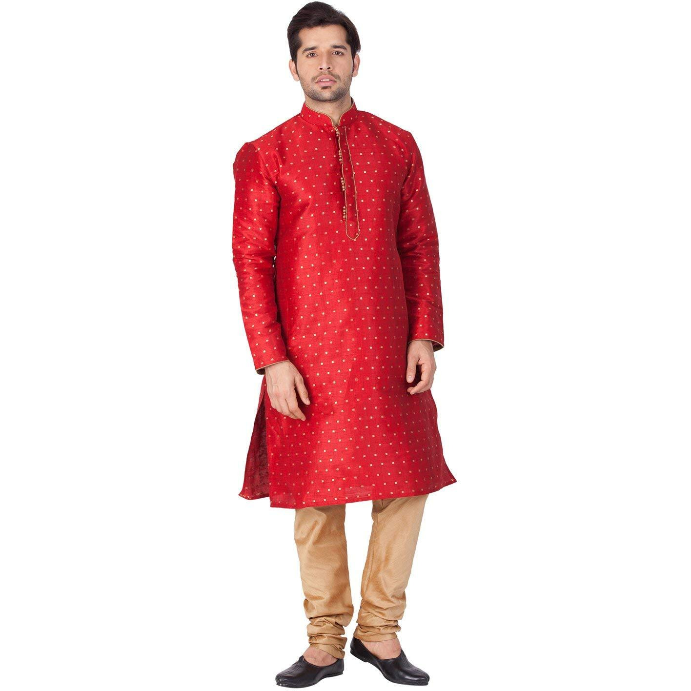 VASTRAMAY Cotton Silk Blend Regular Kurta Set (VASBBK023MAnPRG_44/32_Maroon_Man Boy-(9-10 Years))