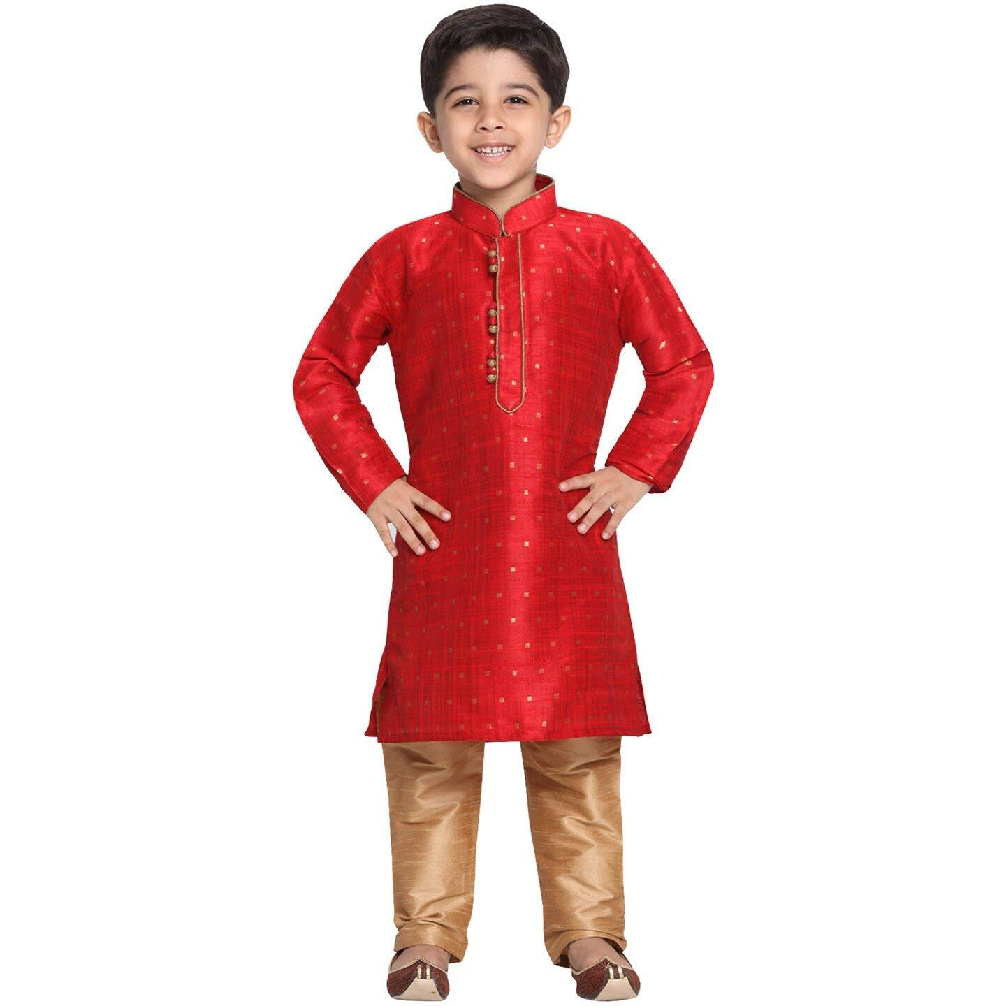 VASTRAMAY Cotton Silk Blend Regular Kurta Set (VASBBK023MAnPRG_44/32_Maroon_Man Boy-(9-10 Years))