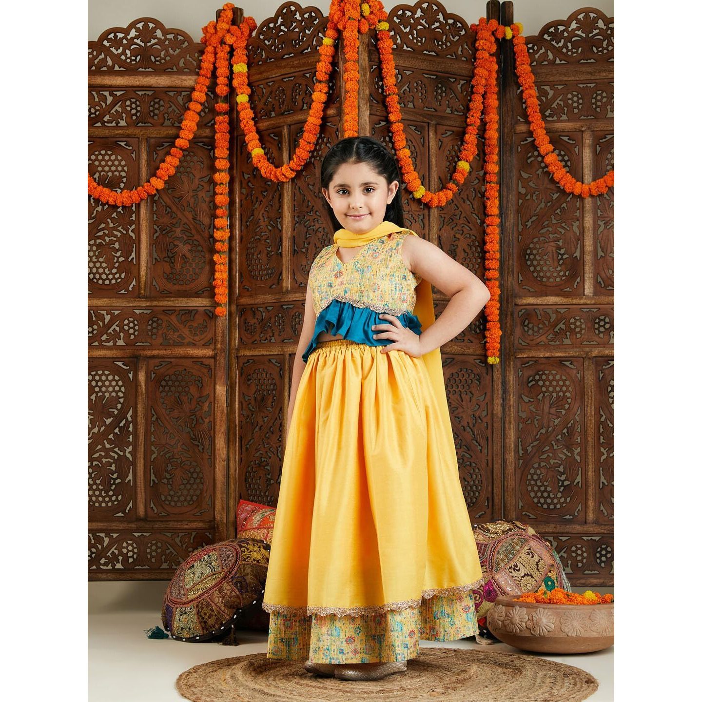 VASTRAMAY Girls' Yellow Printed Lehenga_VASGLC018YWnD_28